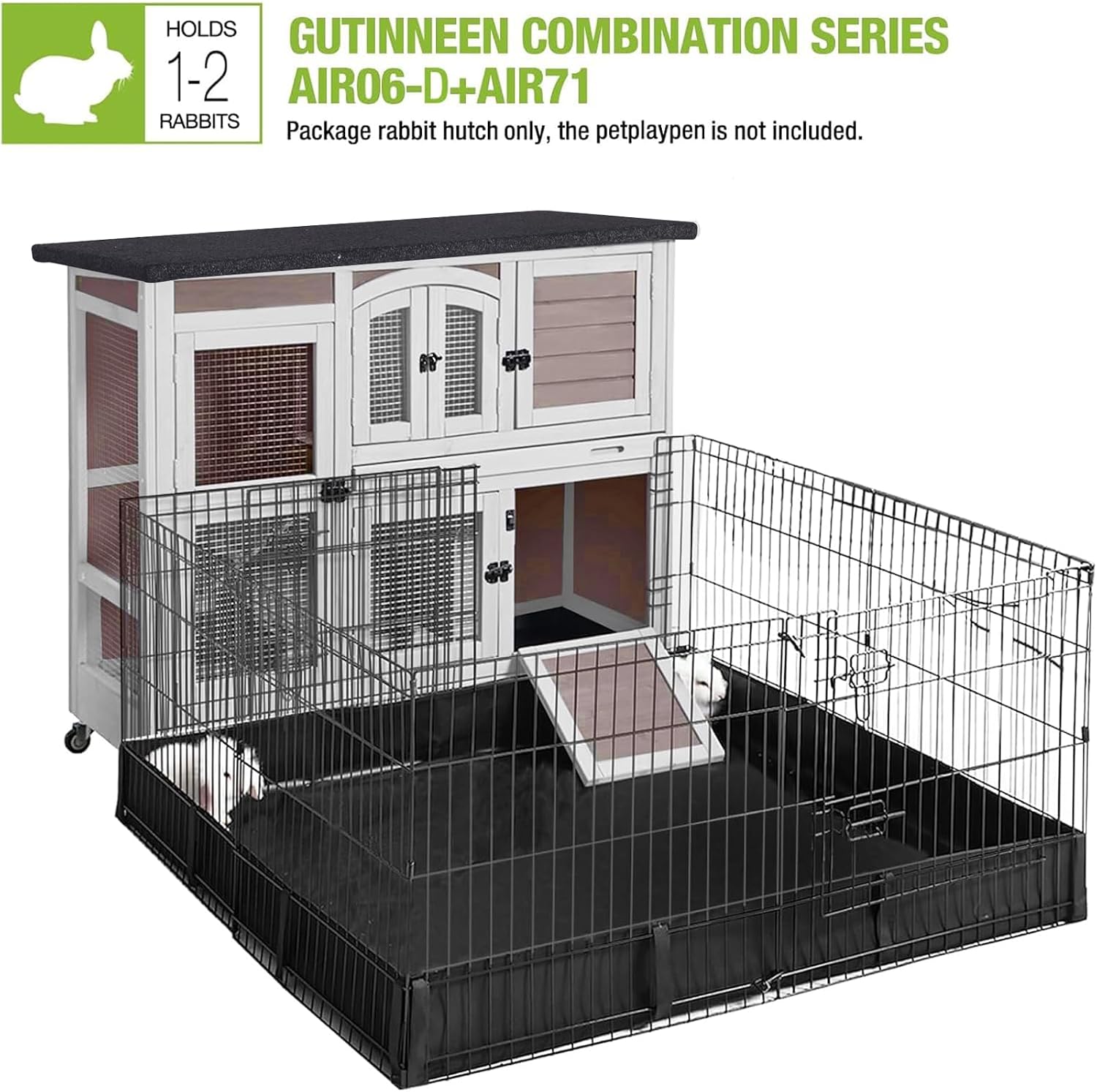GUTINNEEN Rabbit Hutch Indoor Outdoor Bunny House Guinea Pig Cage on Wheel with Plastic Tray
