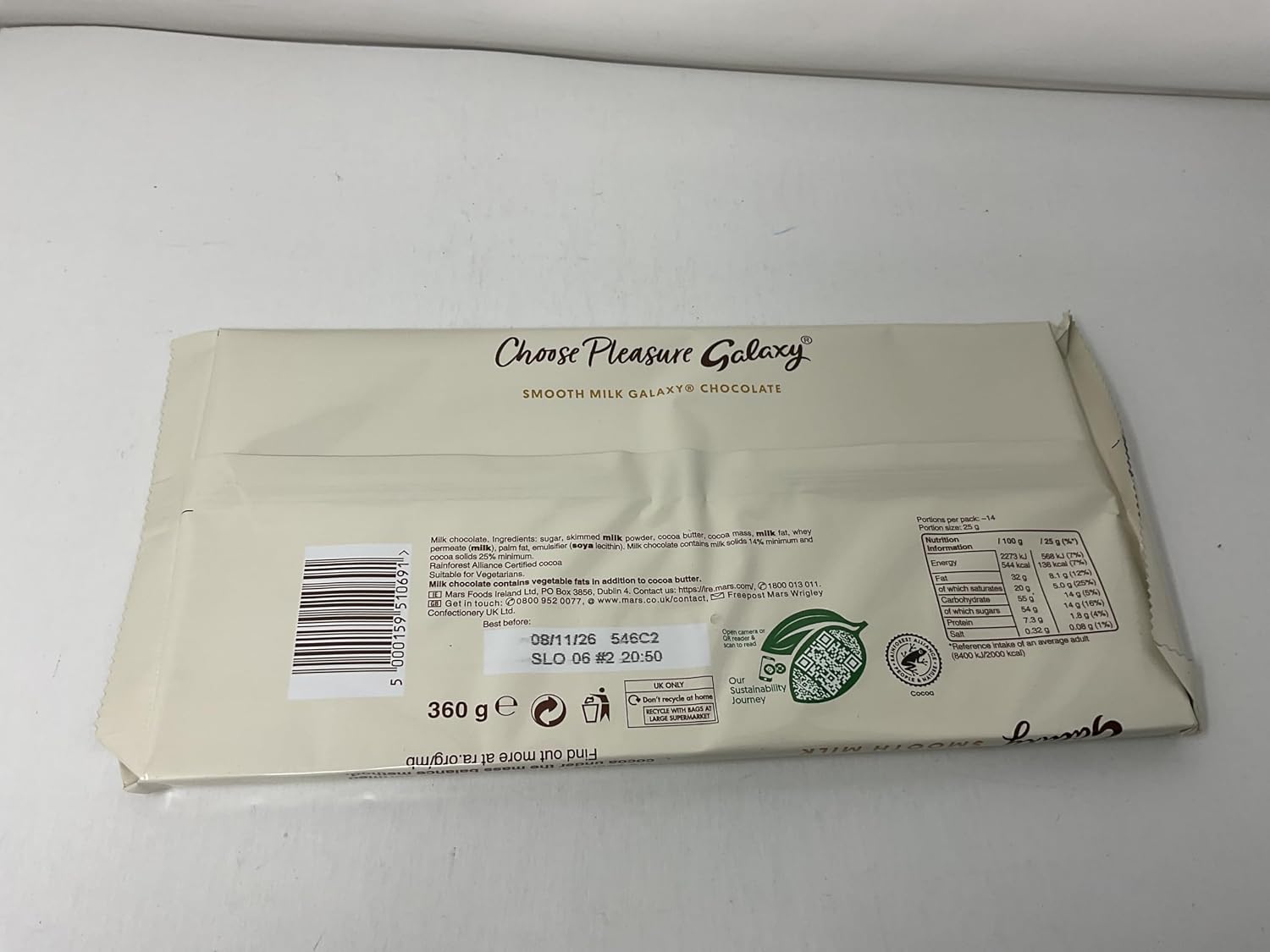 Mars Galaxy Milk Chocolate Block 360g