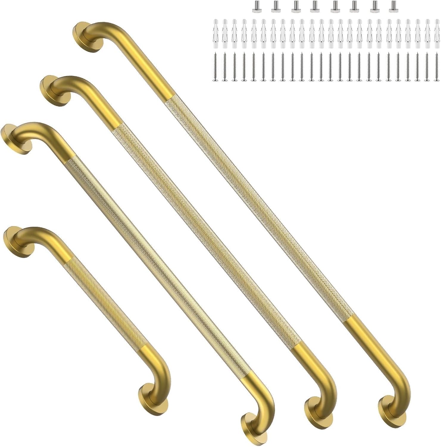 Brushed Nickel Grab Bars 18" 32" 36" 42" Bundle - 1.25" Diameter | 4 Pack Commercial Grab Bar, Anti-Slip Safety Shower Handrail, Toilet Handicap Bar, Stainless Steel Bathroom Handle for Senior