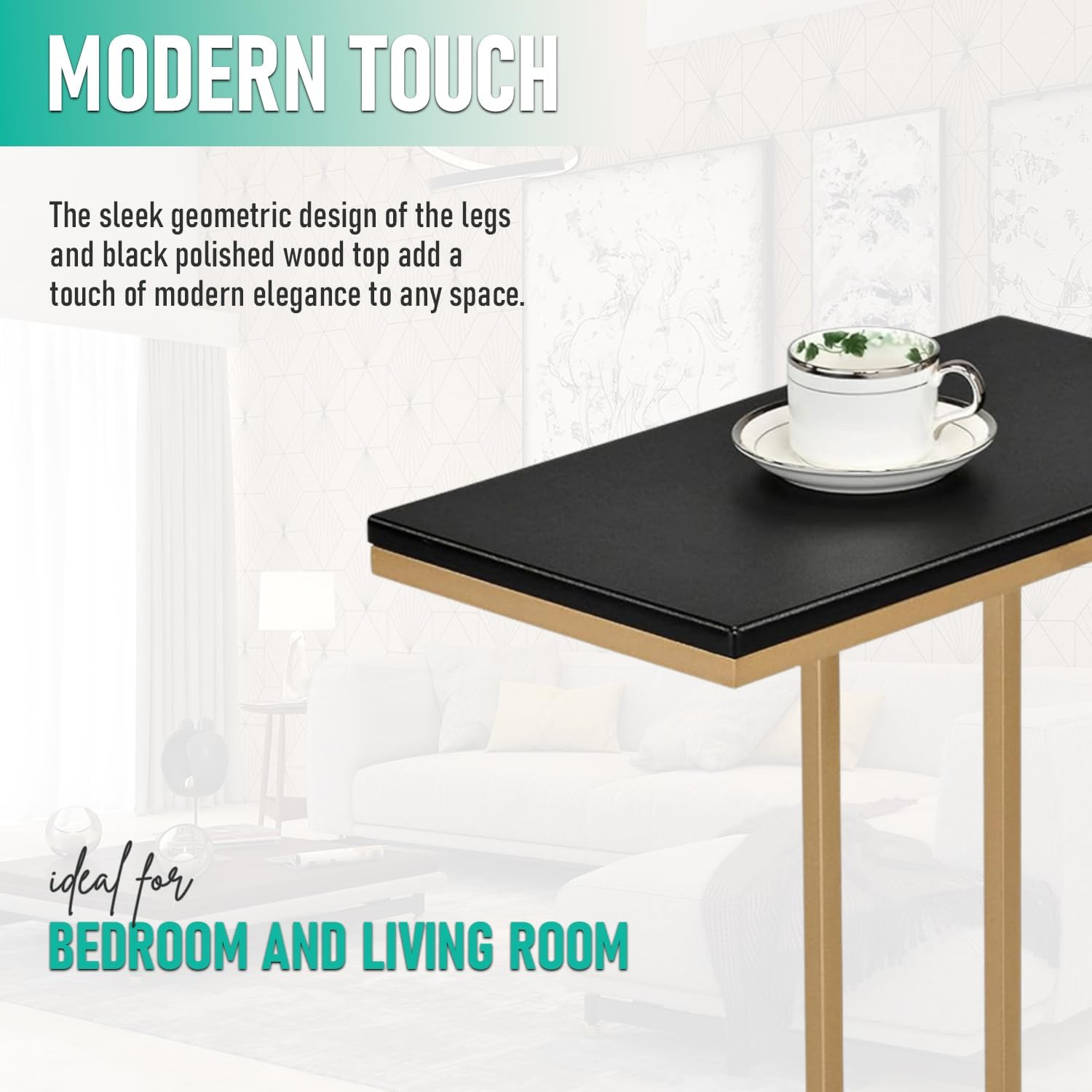 Kings Brand C Table for Sofa, Bed & Living Room, Gold Metal End Table