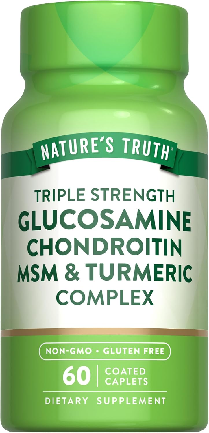 Nature's Truth Glucosamine Chondroitin MSM Complex | 60 Caplets | with Turmeric | Triple Strength Formula | Non-GMO and Gluten Free Supplement