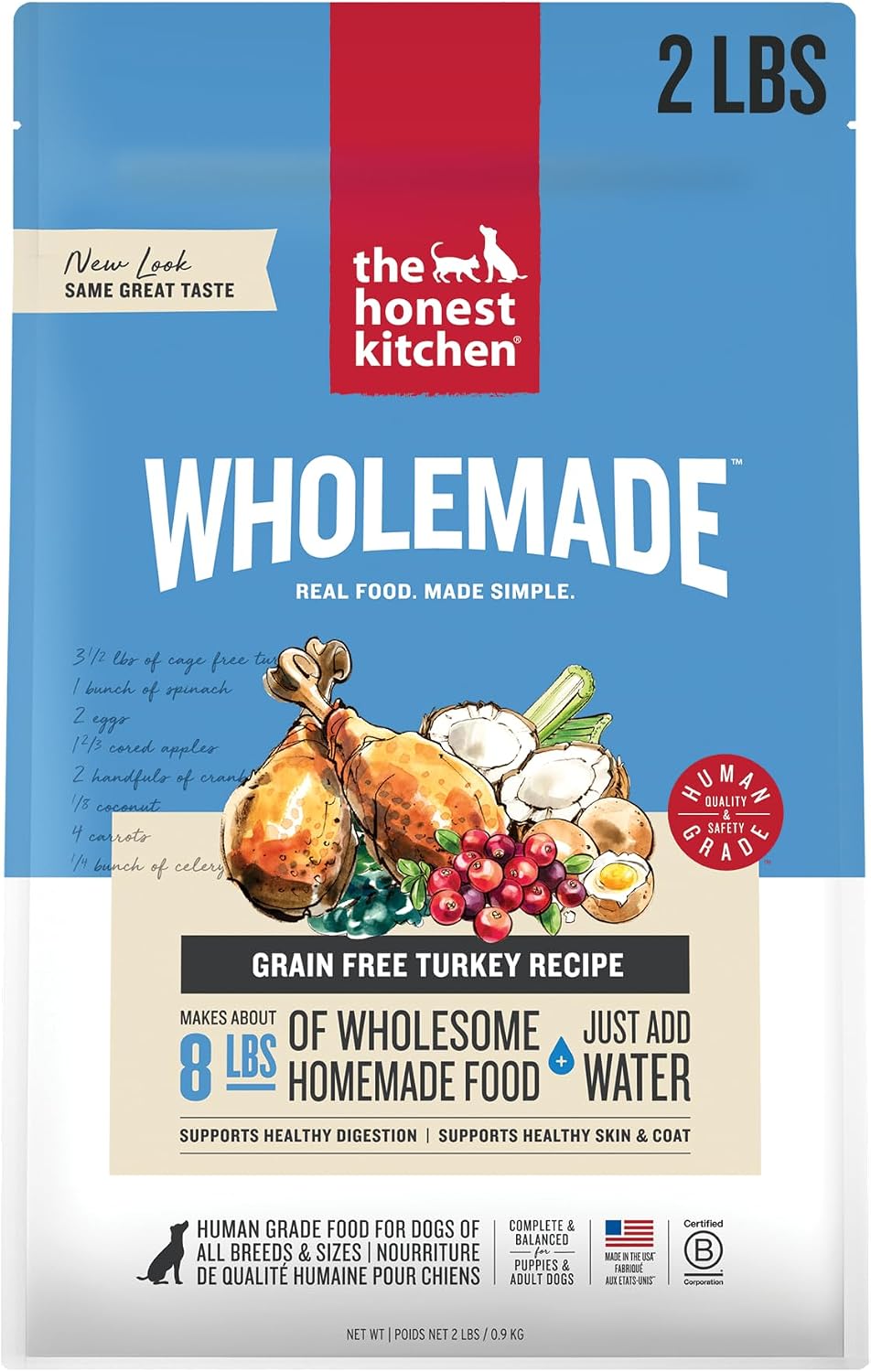 The Honest Kitchen Human Grade Wholemade™ Dehydrated Grain Free Dog Food – Complete Meal or Dog Food Topper – Chicken 4 lb (Makes 16 lbs)