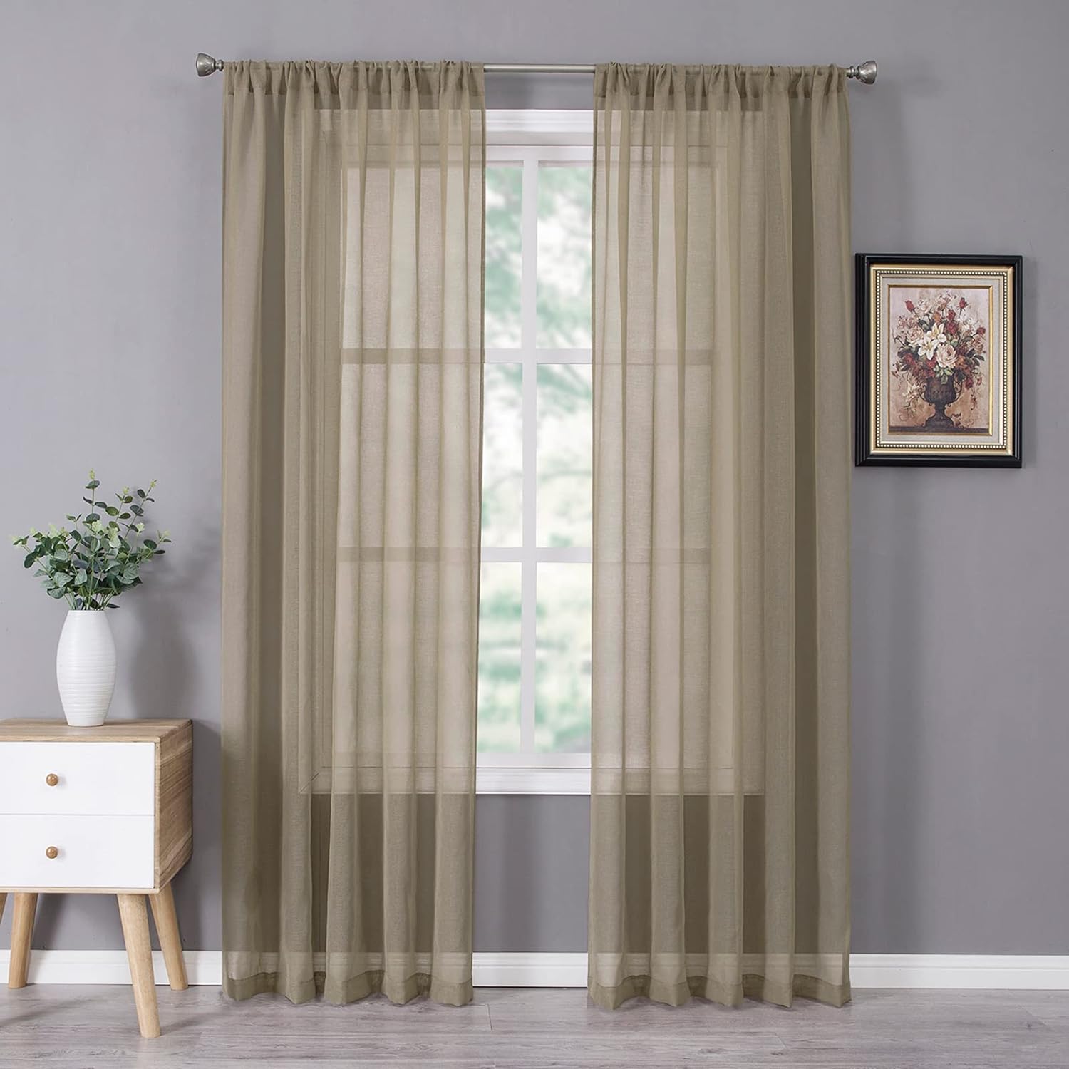Tollpiz Sheer Curtain Linen Textured Living Room Curtains Sheer Light Filtering Rod Pocket Voile Curtain for Bedroom, 54 x 72 inches Long, White
