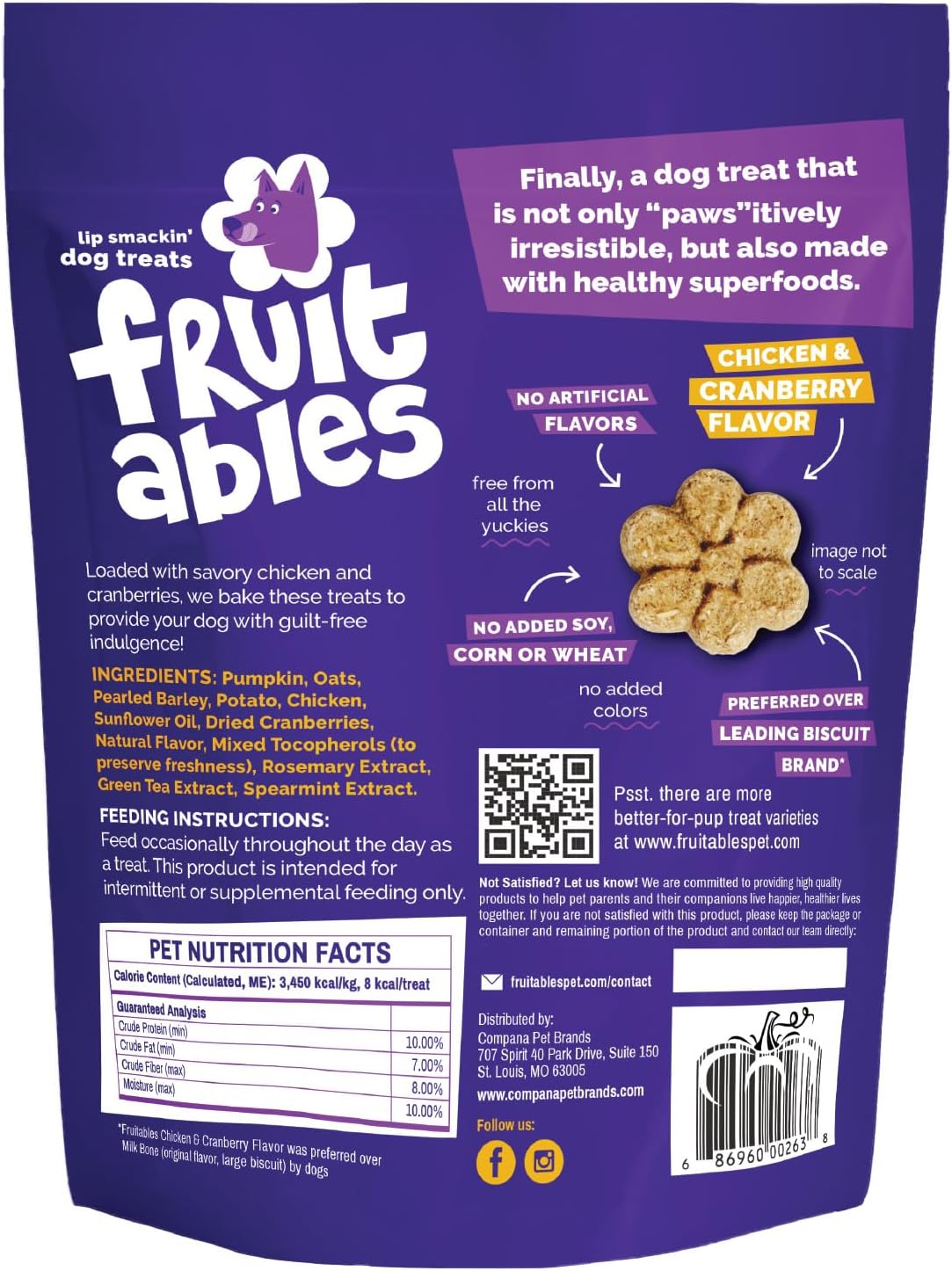 Fruitables Baked Dog Treats, Low Calorie Treats, Pumpkin & Banana, 7oz | Healthy Dog Treats, Training Treats, Crunchy Dog Biscuits, Limited Ingredient Recipe, Healthy Puppy Snacks, Made in USA