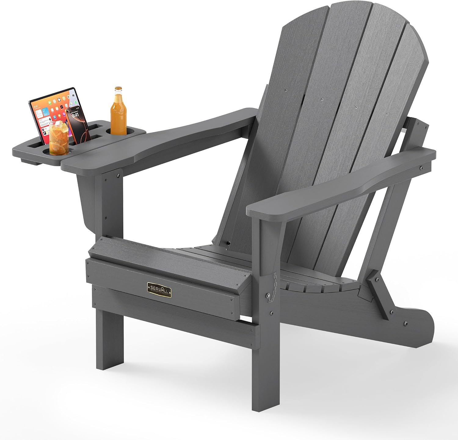 SERWALL Folding Adirondack Chairs with Cup Holder, Outdoor Fire Pit - Blue