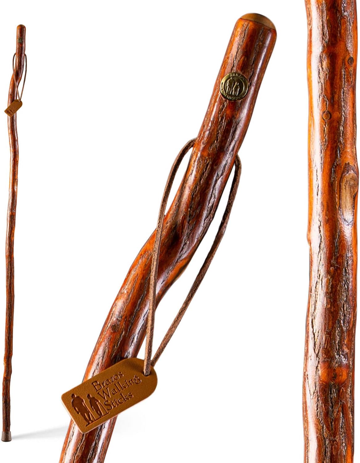 Brazos Rustic Wood Walking Stick, Maple, Traditional Style Handle, for Men & Women, Made in The USA, 55"