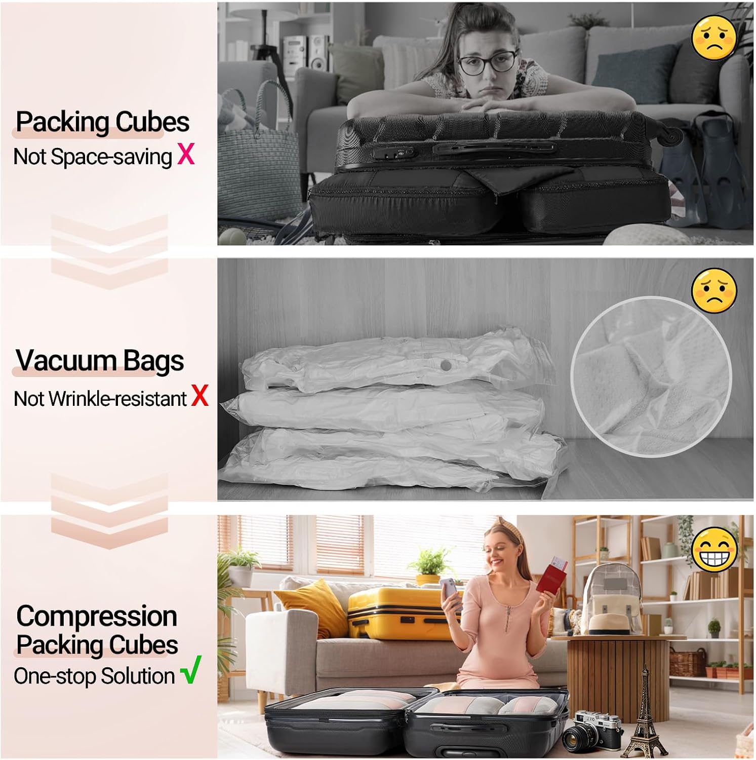 OlarHike 10 Set Compression Packing Cubes for Travel Essentials,Compressible Expandable Space Saver Bags for Organizing Clothes,Luggage Suitcase Garment Bags with Over 1000 pcs Mesh Holes(Black)