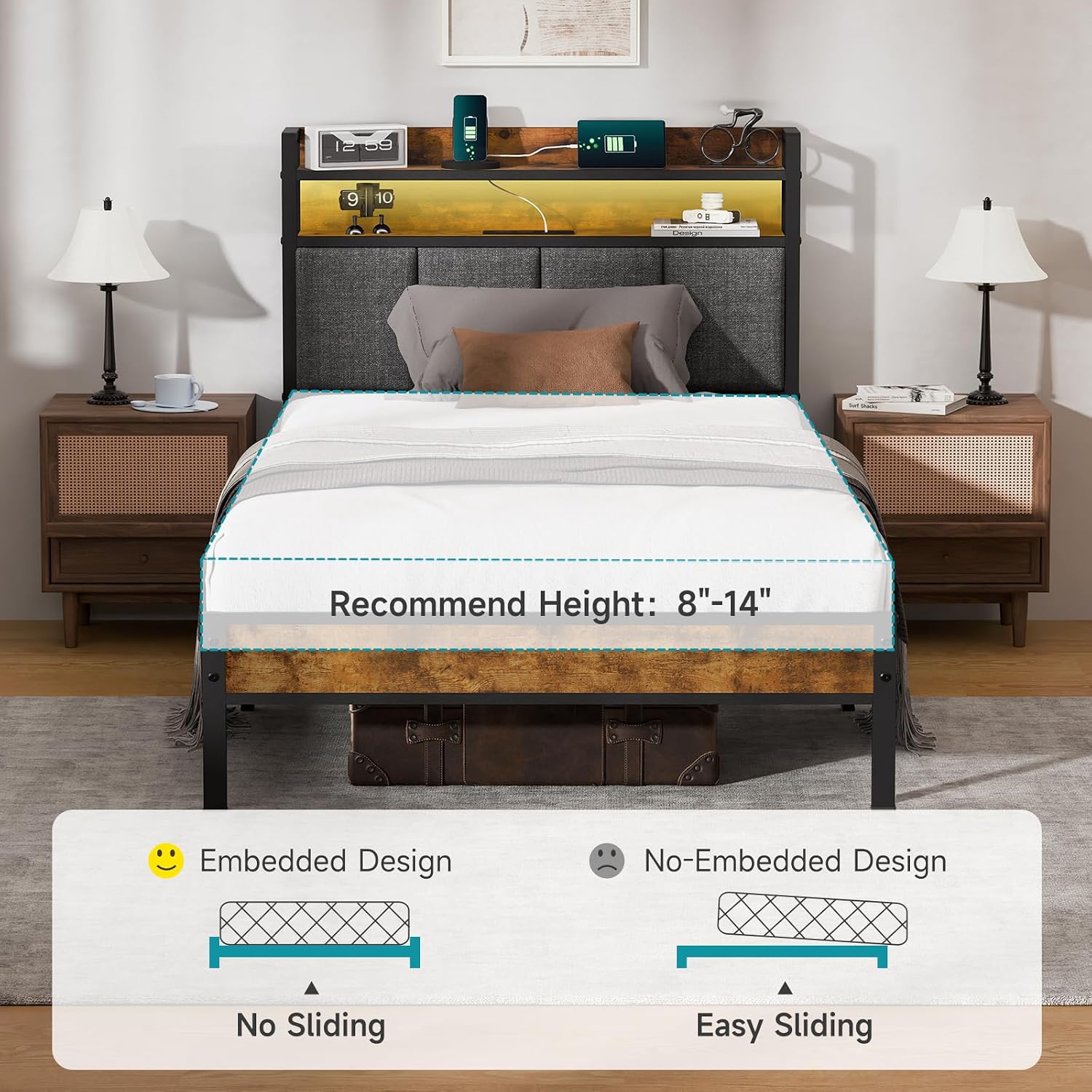 Z-hom Easy Assembly Queen Bed Frame & Headboard Footboard,Underbed Storage | Sturdy Metal Structure,Silent Anti-Slip Support,Under Bed Storage Space,No Box Spring Needed,Modern Bedroom Furniture