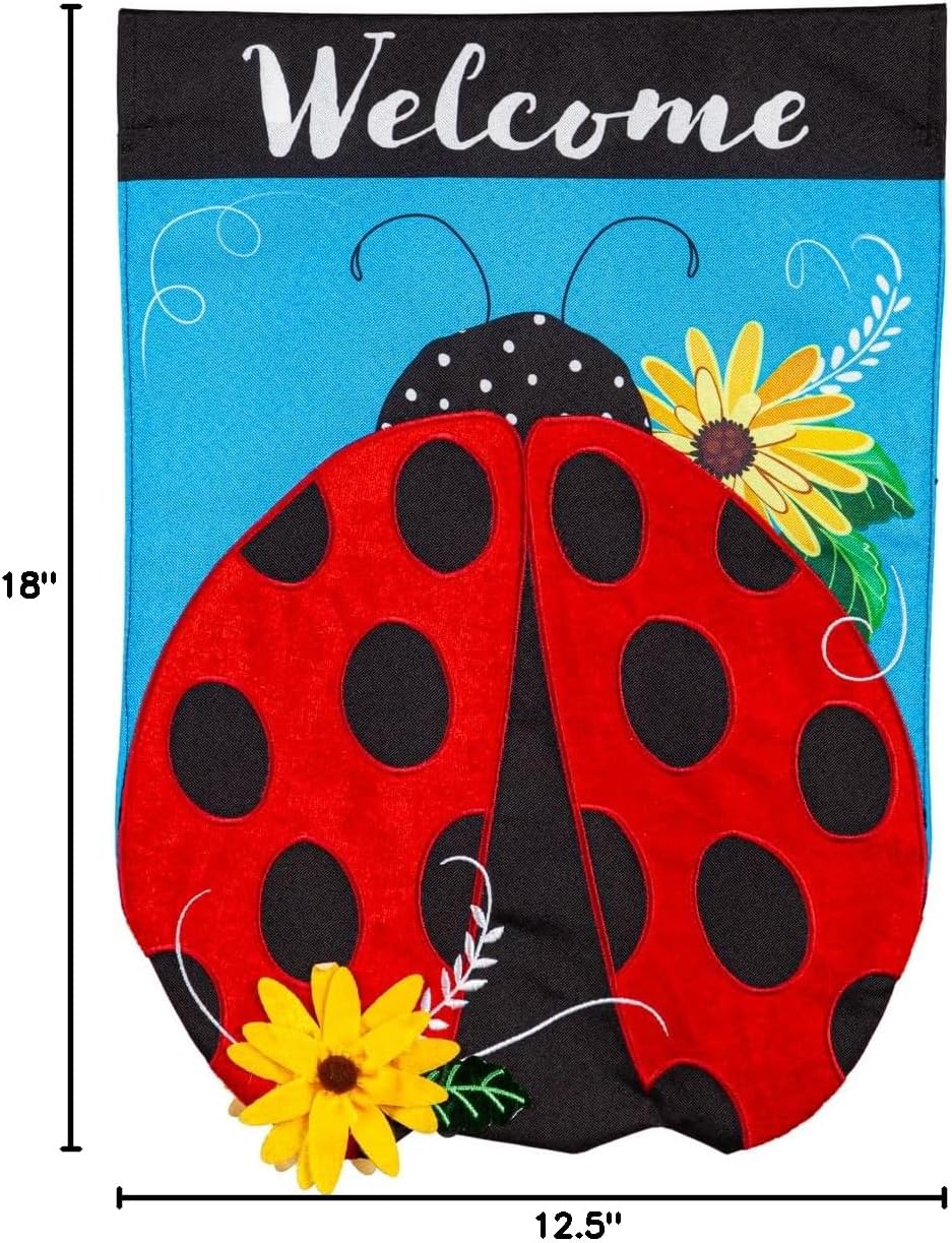 Evergreen Flag Ladybug Welcome Linen Spring Garden Flags 12x18 double sided | Small Garden Flags For Outside | Welcome Spring Flag Décor for Yards