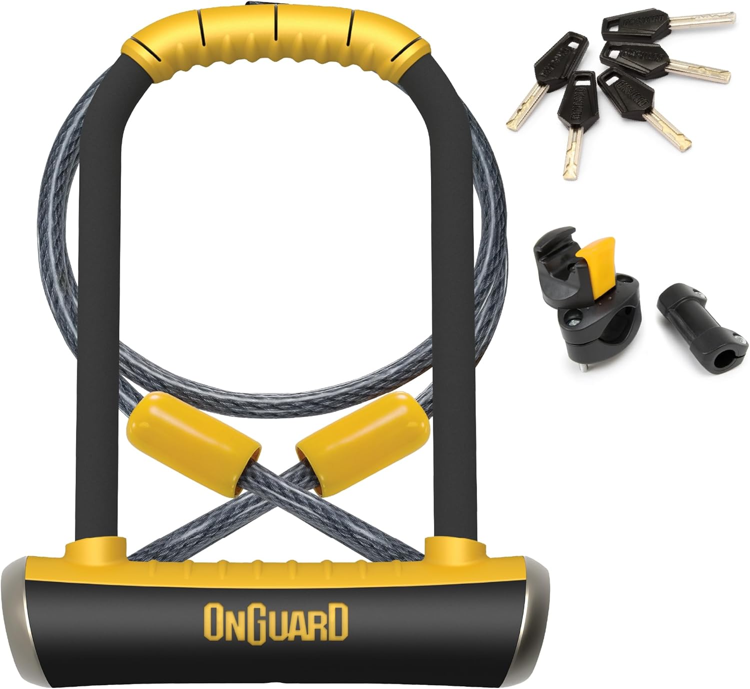 OnGuard Pitbull STD DT U-Lock with 4 ft Cable – 14 mm Hardened Steel Shackle (115 × 230 mm) – Quad Lock System for Bike Security –