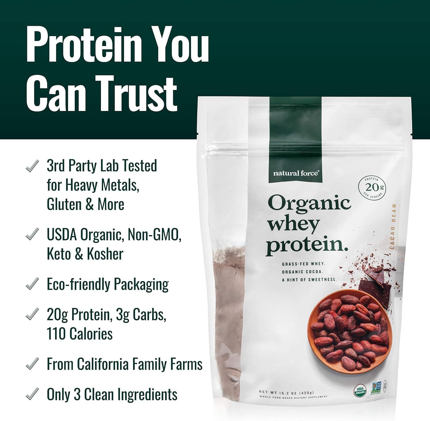 Natural Force Clean, Grass Fed Collagen Peptides + Chocolate Organic Whey Protein Bundle – Organic