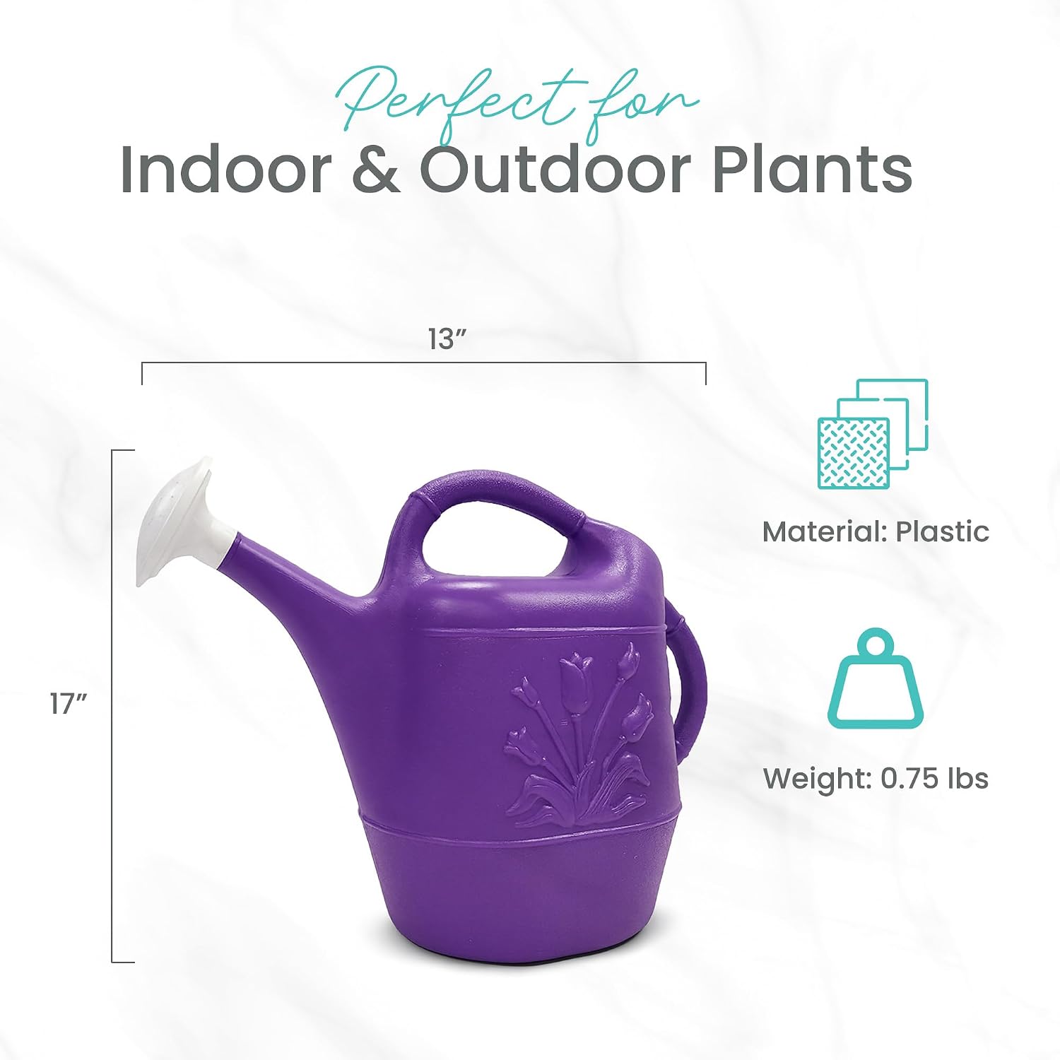 Union Products 63066 2 Gallon Plastic Indoor/Outdoor Watering Can w/Tulip Design for Garden, Potted Plants, & Patio Pots, Caribbean Blue