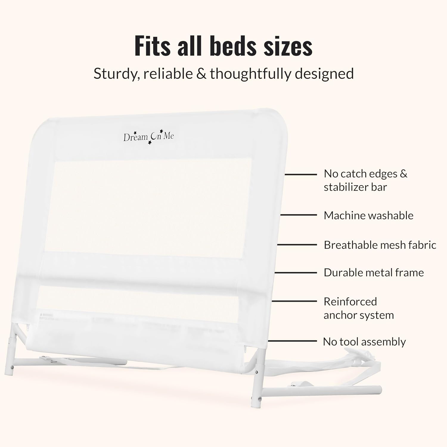 Dream On Me Mesh Security Bed Rail – Toddler Safety Guard with breathable mesh, reinforced anchor system, lightweight, portable, fits adult twin-size beds, Pink