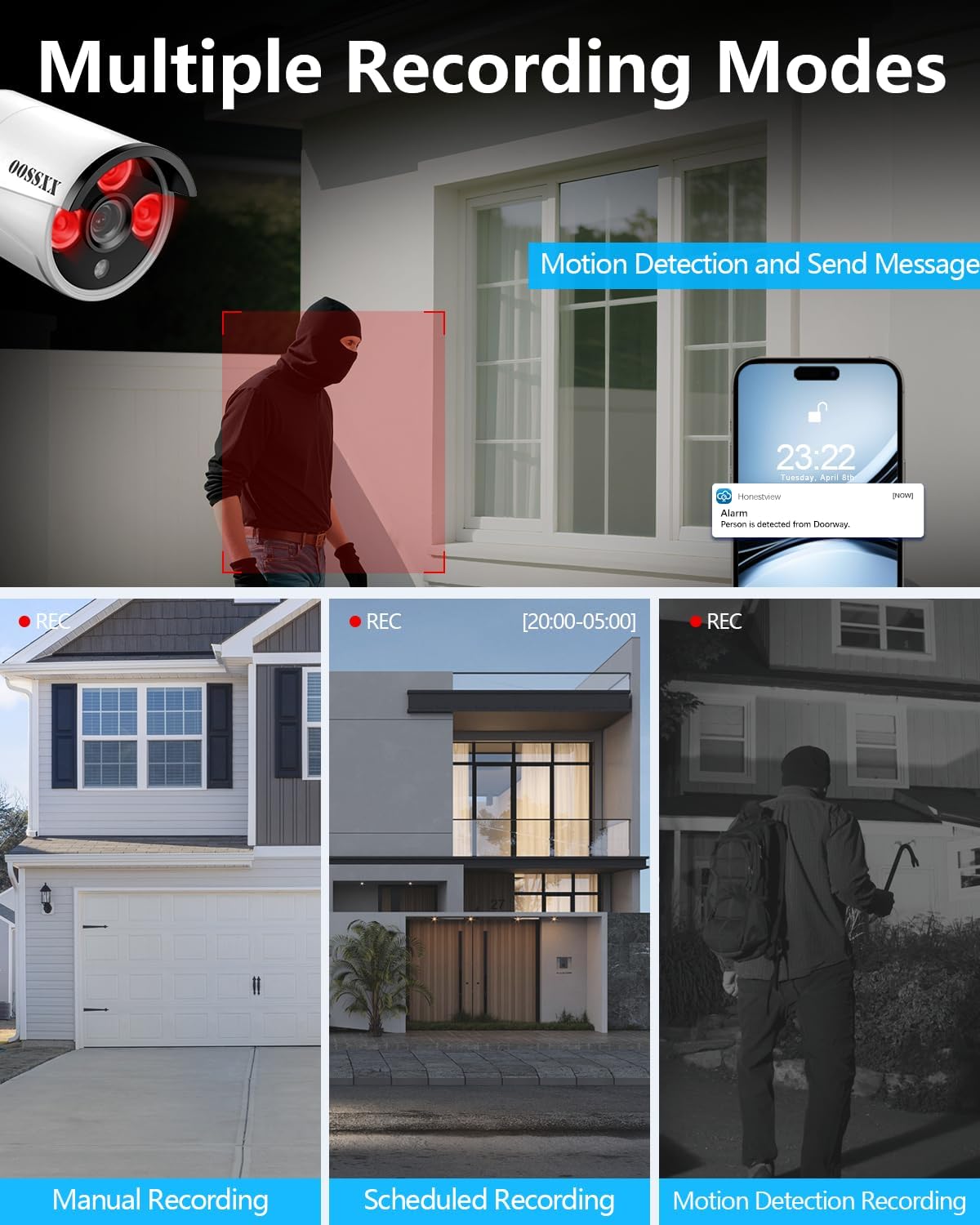 (2026 Update) Wireless WiFi Outdoor Security Camera System, IP67 Waterproof Dual Antenna Cameras, Audio Recording, Night Vision, No Monthly Fee