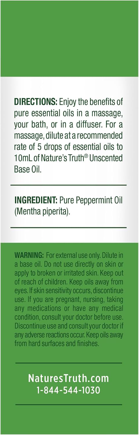Nature's Truth Peppermint Essential Oil | 15 mL | Invigorating Peppermint Scent | for Diffusers and Aromatherapy | Plant Based, Non-GMO & Gluten Free