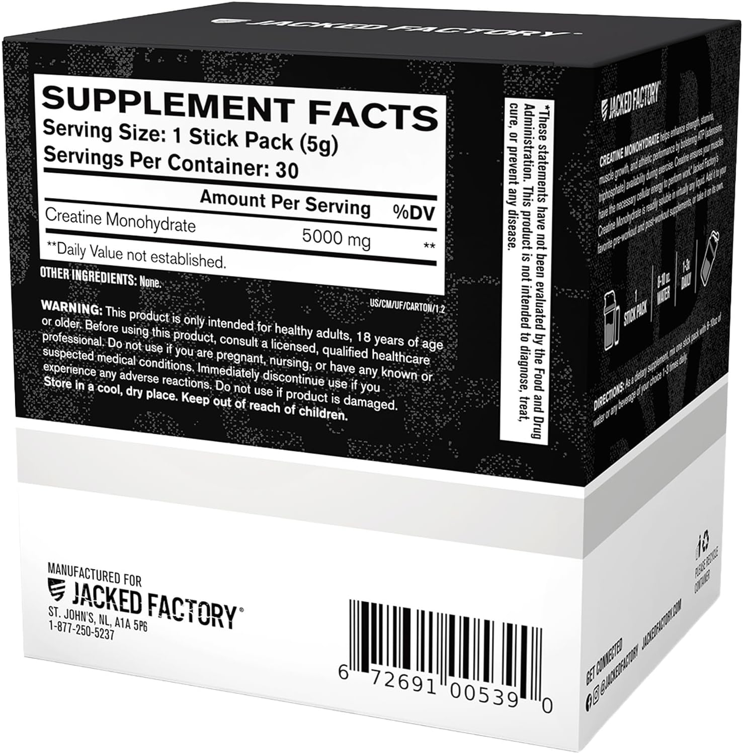 Jacked Factory Creatine Monohydrate Powder 425g - 5g Daily Micronized Creatine Monohydrate for Men and Women, Vegan-Friendly
