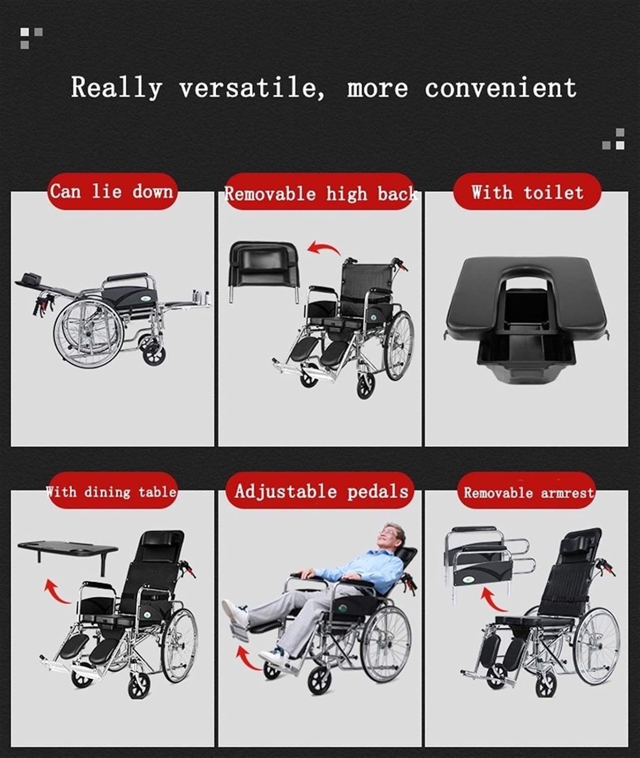 High Back Reclining Commode Wheelchair, Folding Bathroom Shower Chair, Can Lie Down Alonemultifunctional Scooter (Color : Upgrade)