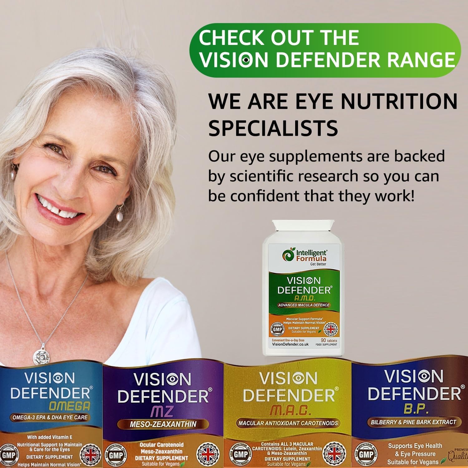 Vision Defender AREDS2 Eye Vitamins - Lutein Zinc Copper, Vegan, 90 Tablets | Eye Health Supplements, Vitamin C & E, Zeaxanthin
