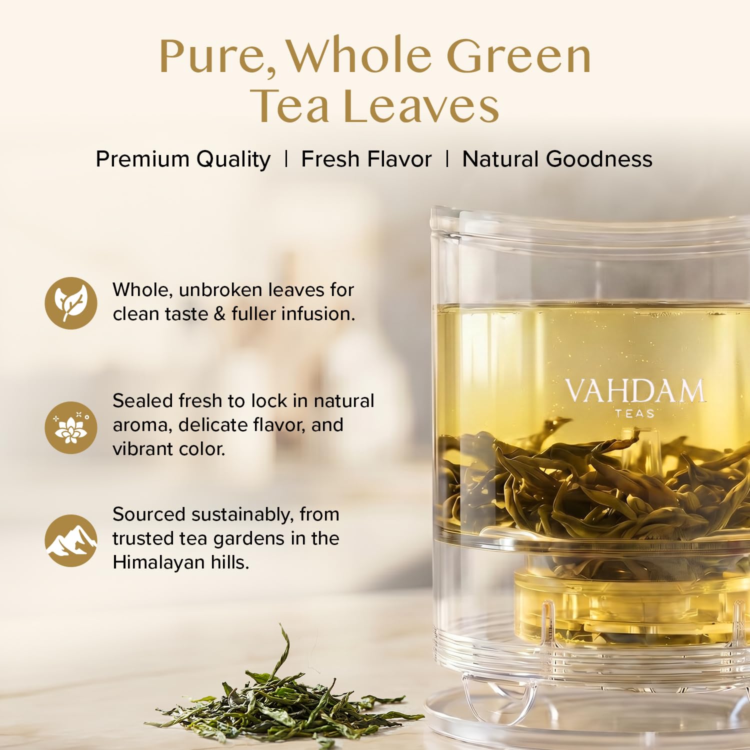 VAHDAM, Green Tea Leaves From Himalayas 170+ Cups (12oz) High Elevation Grown Green Tea Leaves From Himalayas | Pure Unblended Single Origin Green Loose Leaf Tea | Vacuum Sealed
