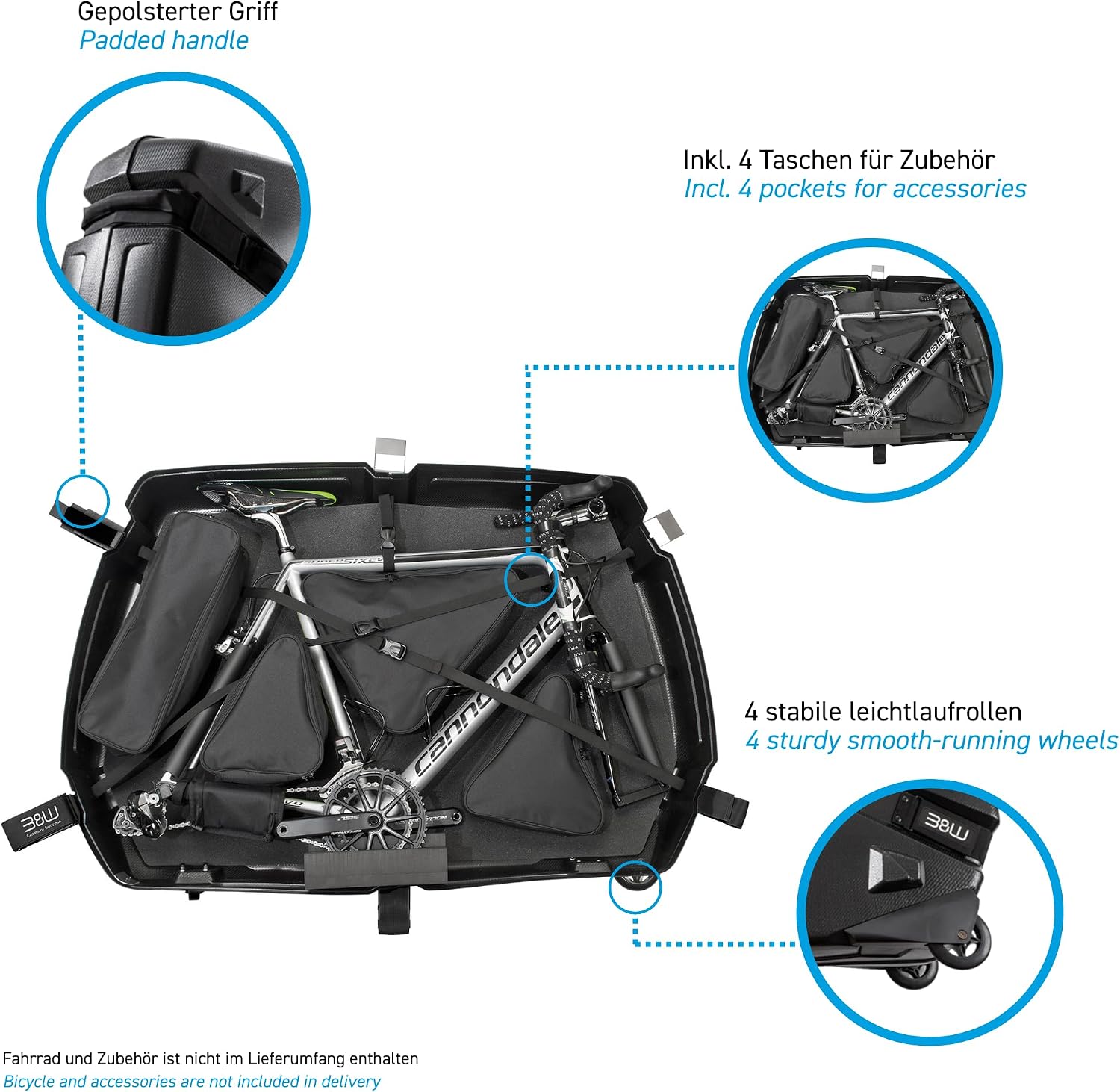 B&W Bike Guard Curv Hard Shell Bike Case - Curv Material 12x Stronger Than ABS - Road, Triathlon, Mountain Bikes up to 29 Inch - 24 lb - TSA Approved