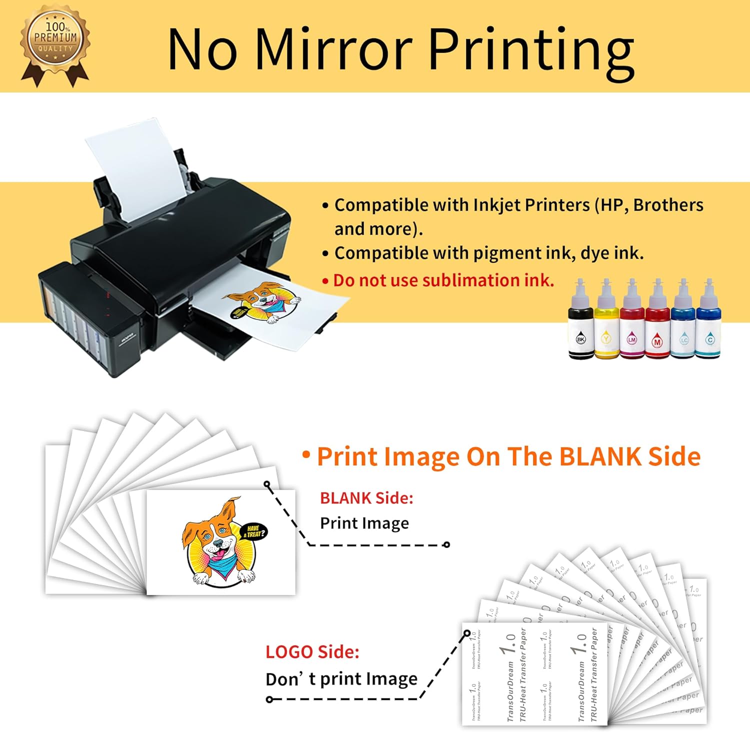 TransOurDream Heat Transfer Paper for Dark T Shirts(10 Sheets, 8.5x11),Printable HTV Heat Transfer Vinyl for Inkjet Printers