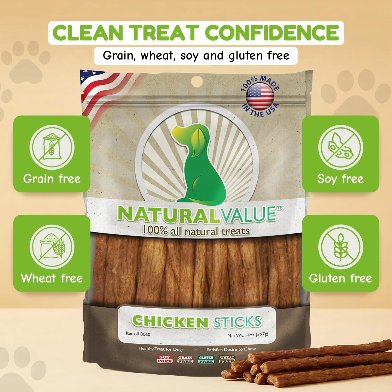Loving Pets Natural Value Beef Sticks - Soft Jerky Dog Treats for Large & Small Breeds - Healthy Gluten, Wheat, Soy & Grain Free Pet Treats for Dogs