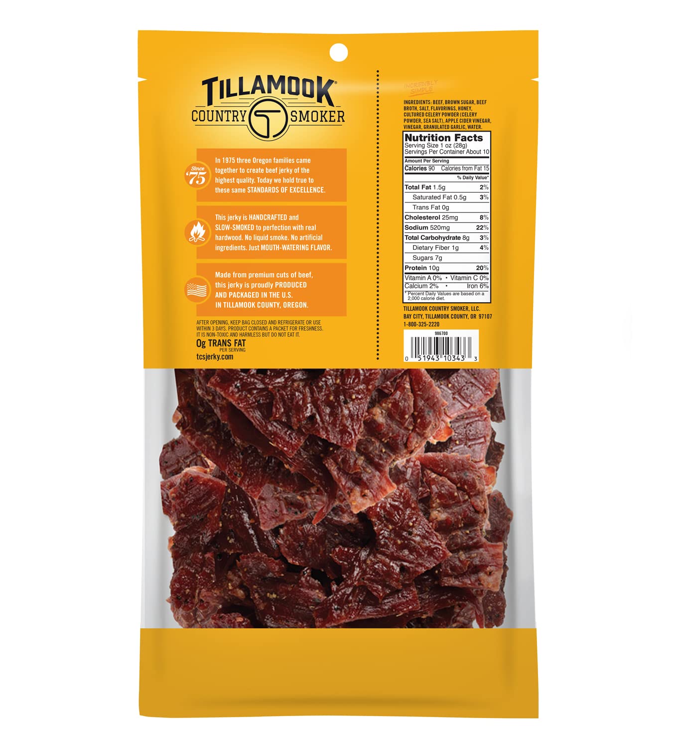 Tillamook Country Smoker Real Hardwood Smoked Beef Jerky, Teriyaki, 10 Ounce