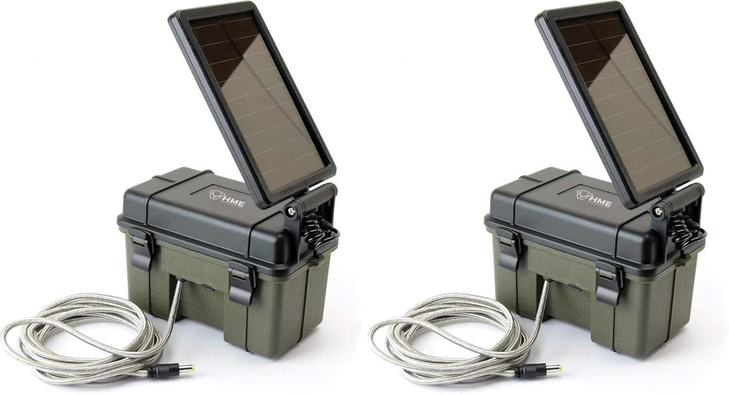 HME Trail Camera 12V/Solar Auxiliary Power Pack Durable Weather-Resistant Housing Easy Installation & Versatile Compatibility, Black | Weather-resistant housing, Easy installation