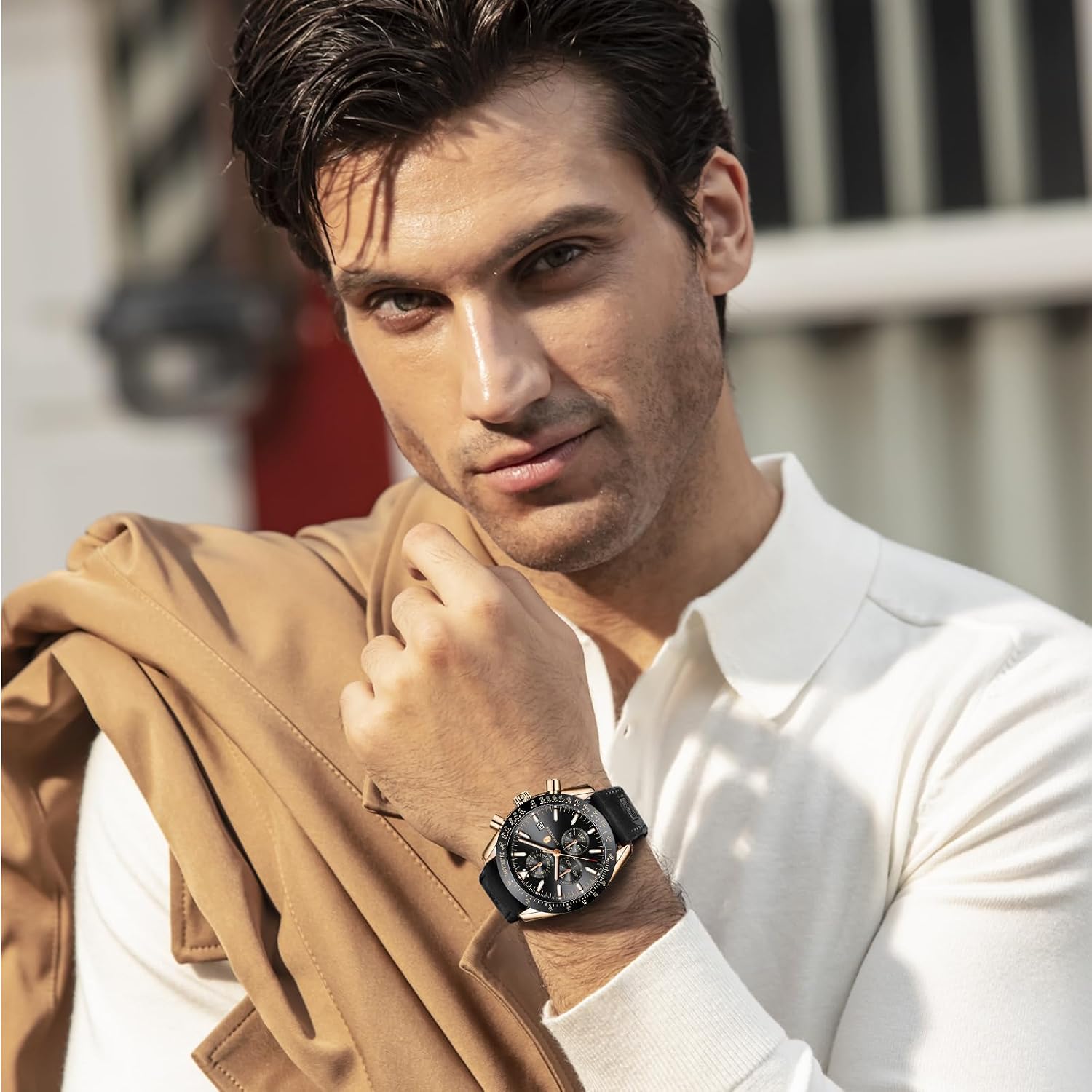 BENYAR Watch for Men Analog Quartz Chronograph Waterproof Luminous Designer Mens Wrist Watches Business Work Sport Casual Dress Watch with Silicone Strap Elegant Gifts for Men