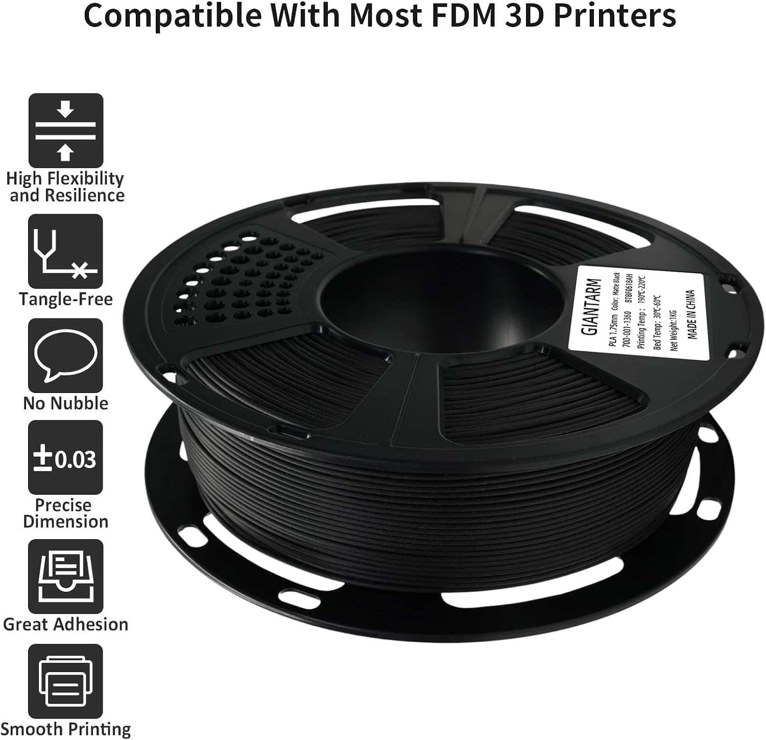 GIANTARM 3D Printer Filament, Silk Gold Pla Filament, 1Kg(2.2lbs) Spool, 1.75mm Dimension Accuracy +/- 0.03mm, 3D Printing Filament