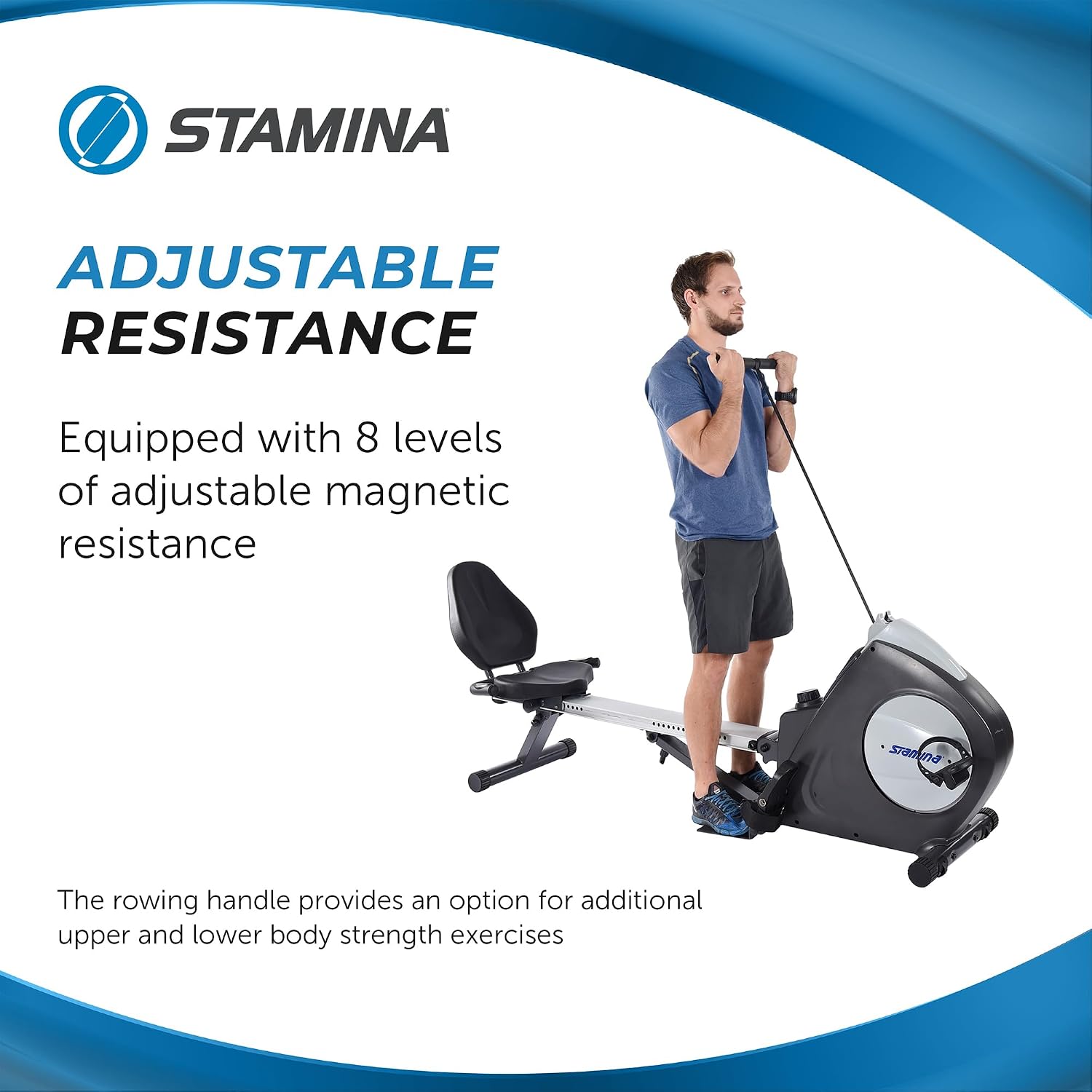Stamina Conversion II Recumbent Exercise Bike and Rower - Cardio Machine with smart Workout App - Exercise Bike for Home Workout - Up to 250 lbs