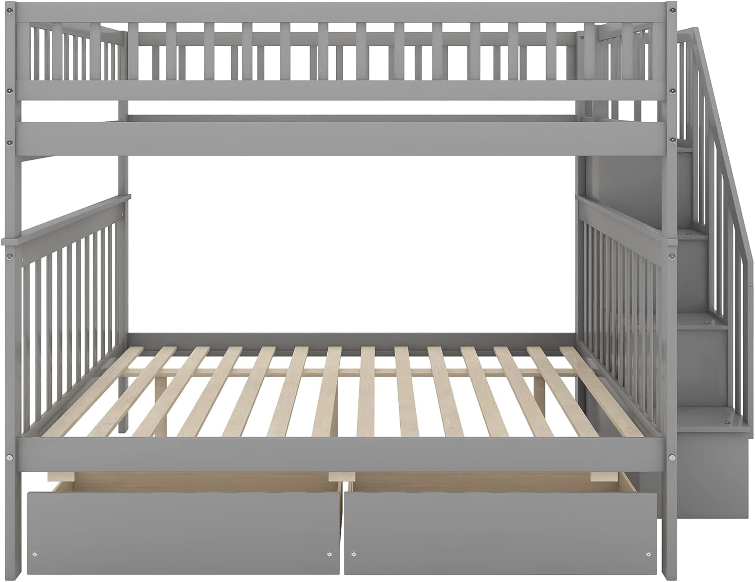 Bellemave Full Over Full Bunk Beds with Stairs Stairway Bunk Bed Frame with Storage Shelves for Teens Adult, Detachable Wood Full Bunk Bed, Gray