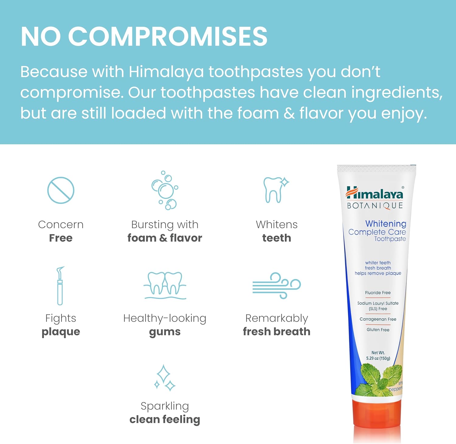 Himalaya Botanique Whitening Complete Care Toothpaste, Teeth Whitening, Fights Plaque, Fluoride Free, No Artificial Flavors, SLS Free, Cruelty Free, Foaming, Simply Mint Flavor, 5.29 Oz, 4 Pack