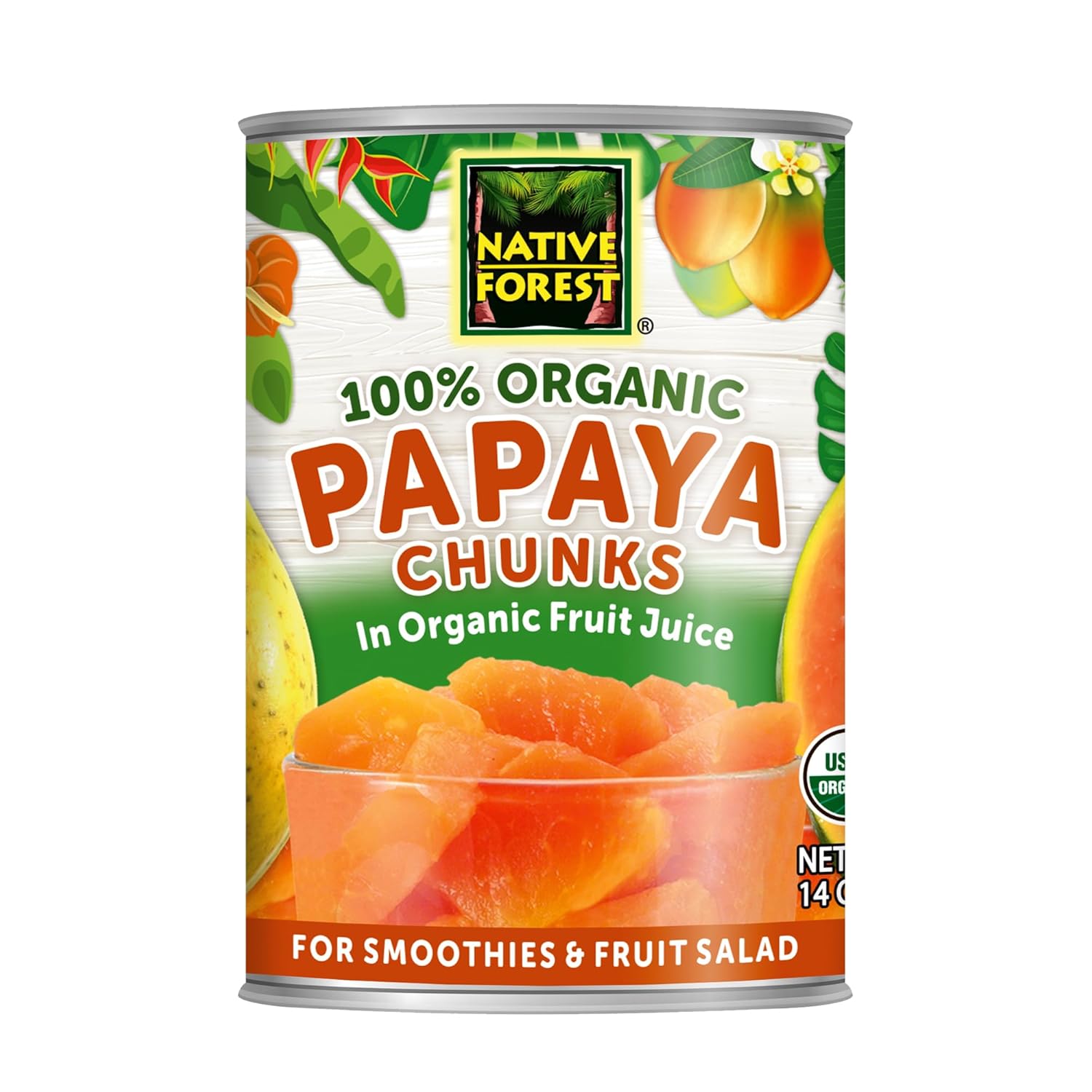 Native Forest Organic Papaya Chunks in Fruit Juice - 14 Ounce (Pack of 6) | Canned Organic Papaya Fruit, Non-GMO, Vegan