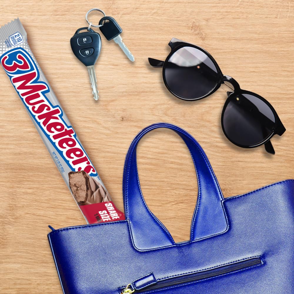 3 MUSKETEERS Milk Chocolate Candy Bars, Full Size, Bulk Candy Box, 36 ct | Light whipped chocolate nougat in full size bars, for sharing, party favors and lunch boxes, gift bag, snack box