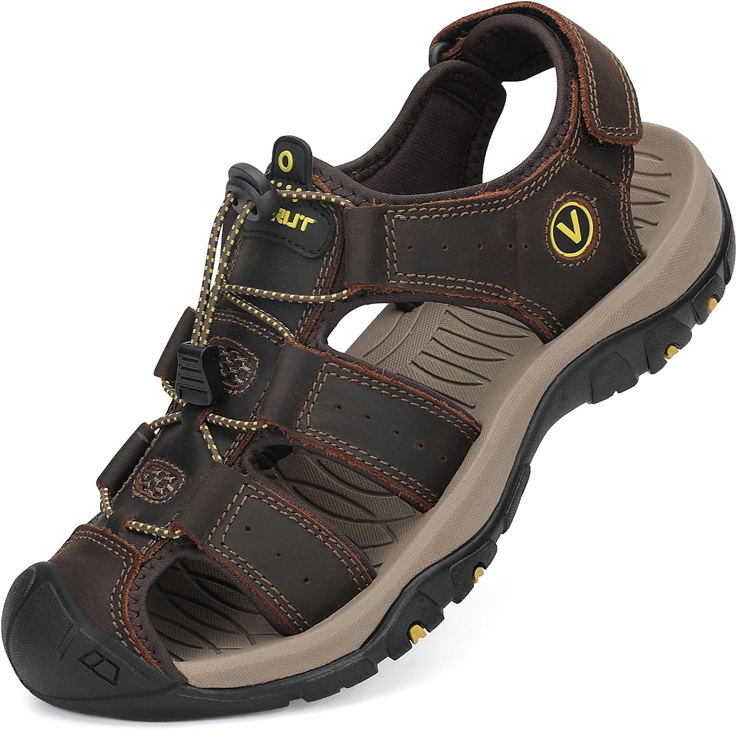 FLARUT Men's Sport Sandals Closed Toe Leather Water Hiking Shoes