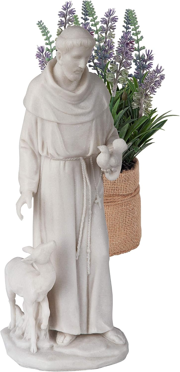 Design Toscano Francis of Assisi Blessing Religious Garden Decor Statue with Bird Bath Feeder, 19 inches Tall, Cast Stone Resin, Gray Stone Finish