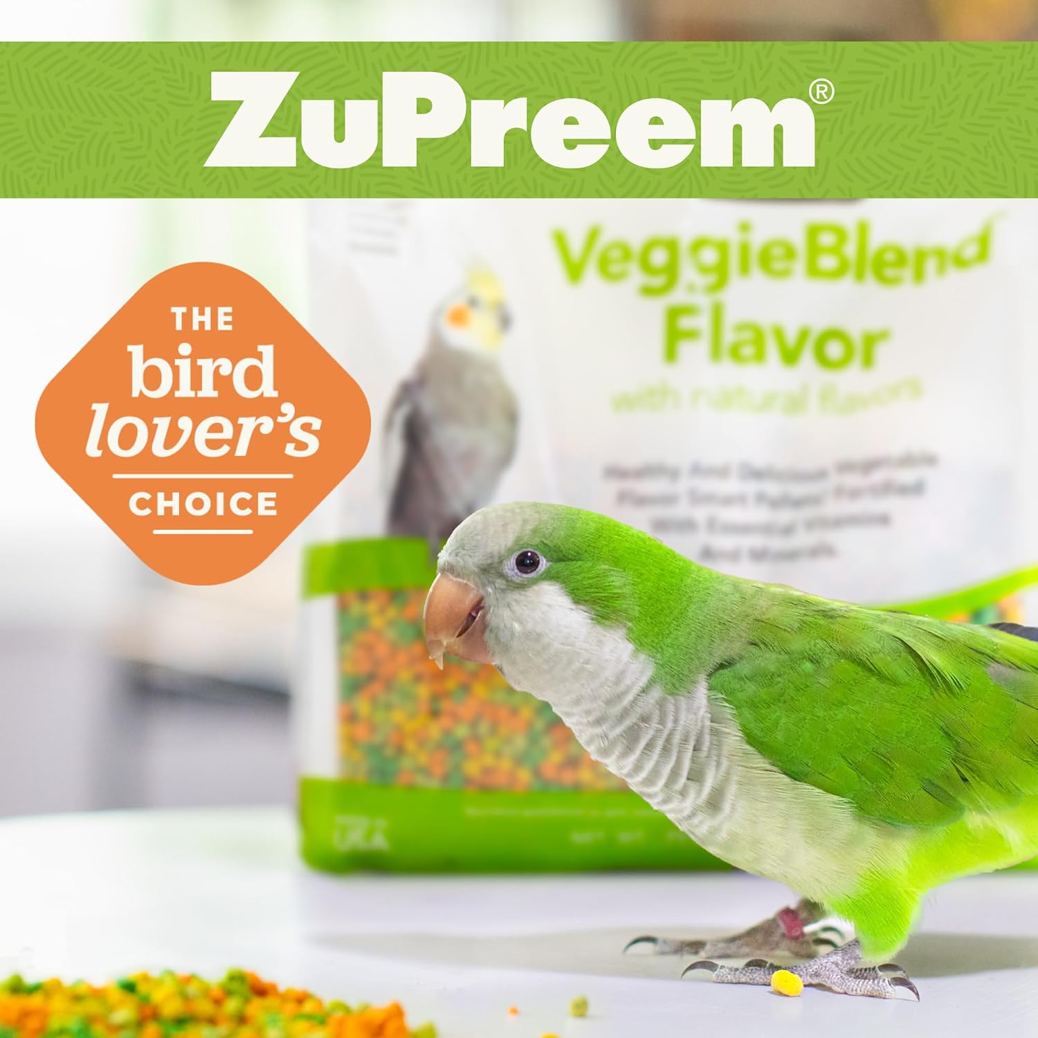 ZuPreem FruitBlend Cockatiel & Conure Food, Uniform Bird Food, M, 2 lb | Bird Food Pellets, Real Fruit, Blend, Cockatiel Food, Conures, Lovebirds, Love Bird Pellets, Quaker, Parrot, Medium Birds