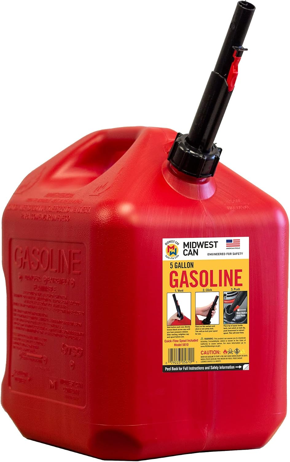 Midwest Can Company 5610 5 Gallon Gas Can Fuel Container Jugs w/Spout (2 Pack)