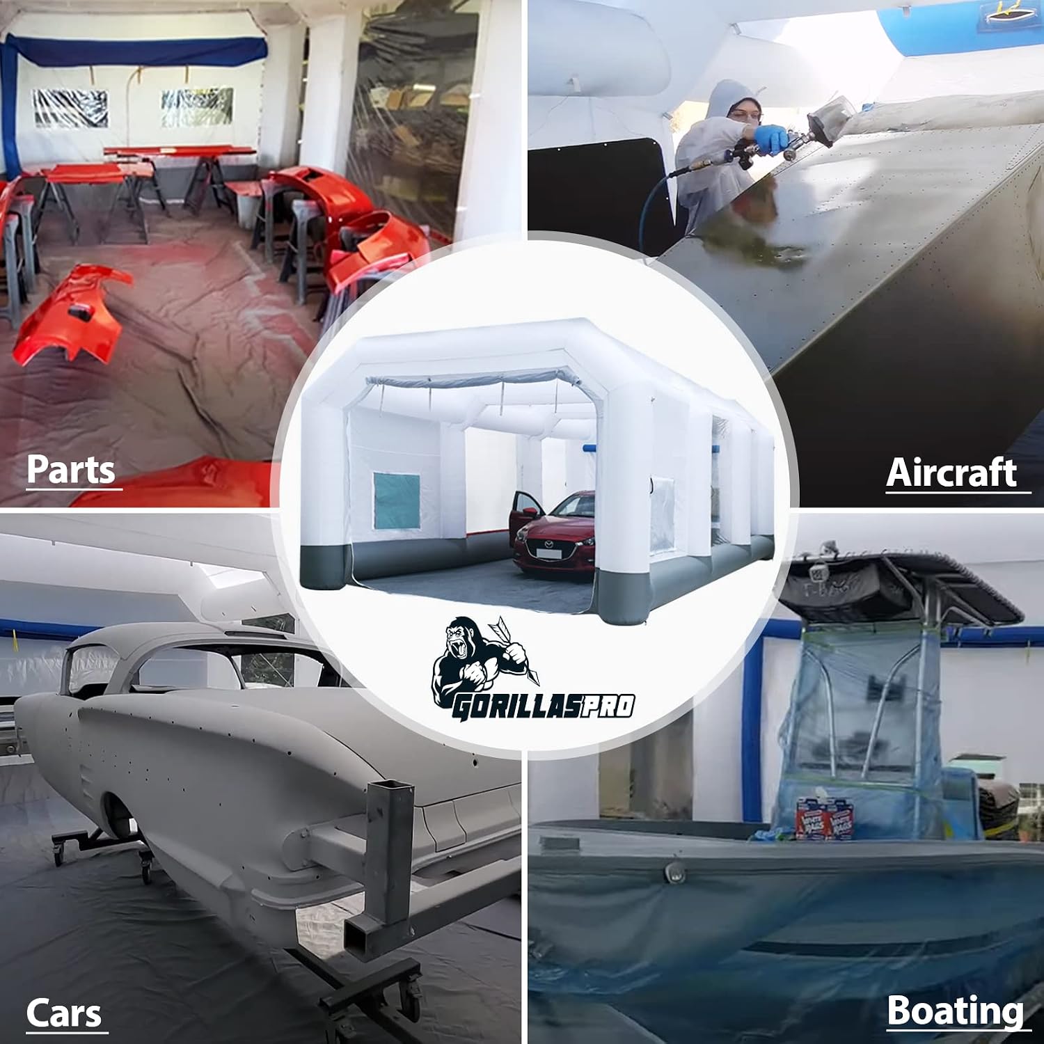 GORILLASPRO Inflatable Paint Booth 26x15x10Ft, Inflatable Spray Booth with (750W + 950W) Blowers, Upgrade Air Filter System Environment Friendly