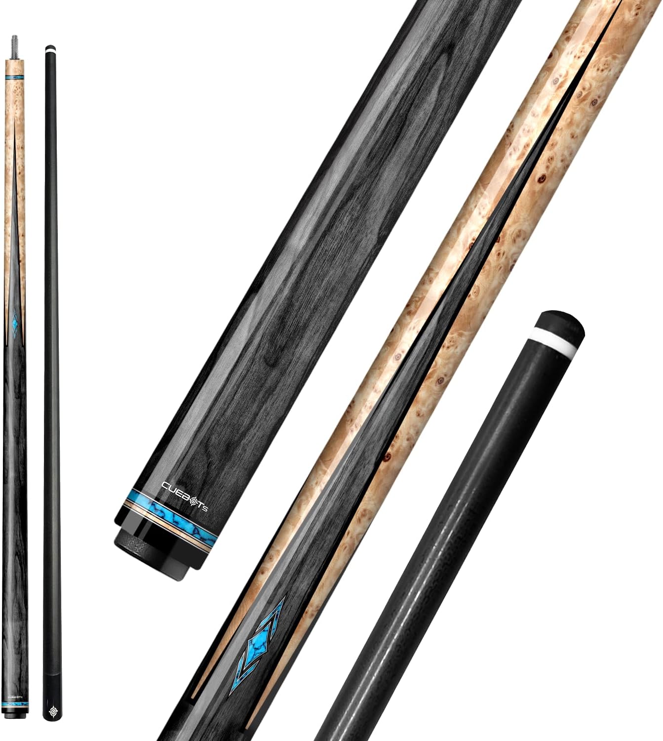 CUEBOTS Glass Fiber Cue, Glass Fiber House Cue Stick, Club Cue, Cue for Beginners, Durable Uni-QR, 3/8-10, 5/16-18 Joint, Long Lasting Glassfiber Shaft, 7-Layer Microfiber Tip