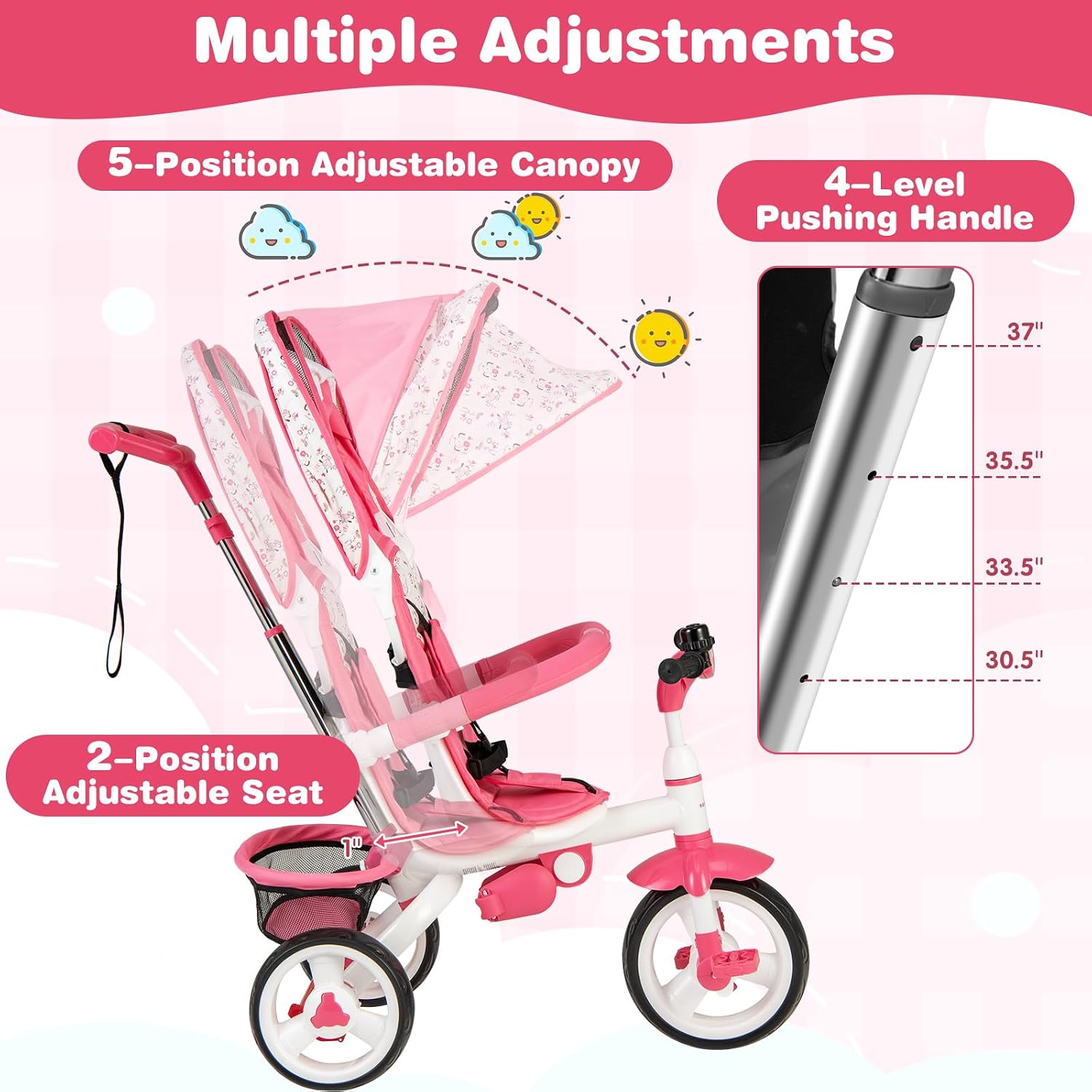 Costzon Tricycle for Toddlers, 6 in 1 Trike w/Parent Handle, Adjustable Canopy, Storage, Safety Harness & Wheel Brakes, Baby Push Tricycle Stroller for Kids Boys Girls Aged 9 Month-5 Years Old, Blue
