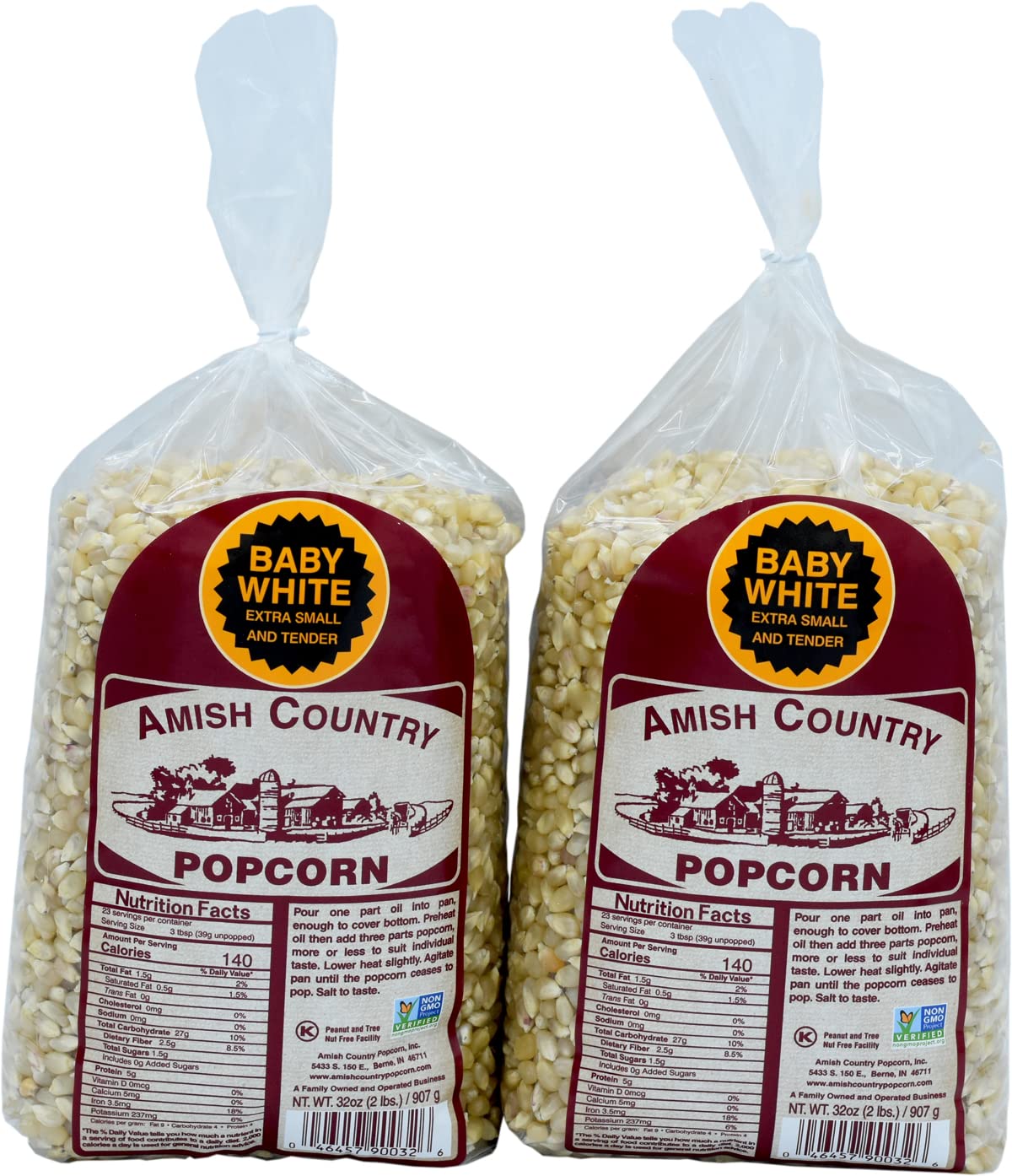 Amish Country Popcorn | 2 lb Bag | Baby White Popcorn Kernels | Small and Tender | Old Fashioned, Non-GMO and Gluten Free (Baby White - 2 lb Bag)