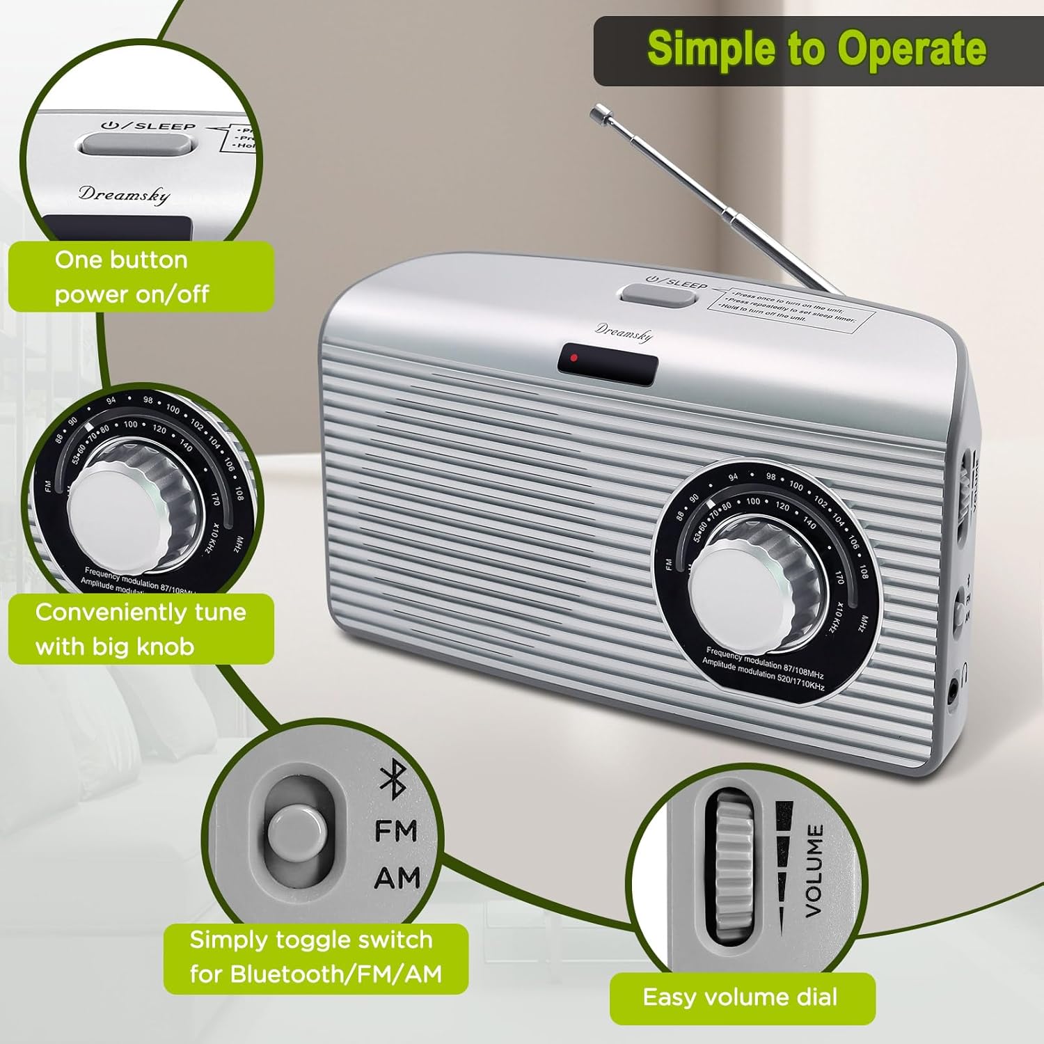 DreamSky AM FM Portable Radio Plug in Wall or Battery Operated