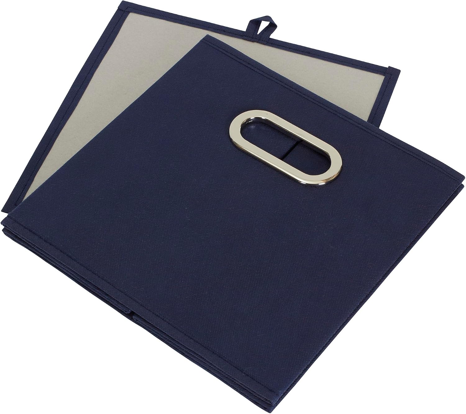 Household Essentials Fabric Storage Bins 6 Piece Set, Strong Poly-Woven Fabric, Sturdy Chipboard Sides, Grommet Front Handle, Stackable and Foldable, Classic Design, Navy