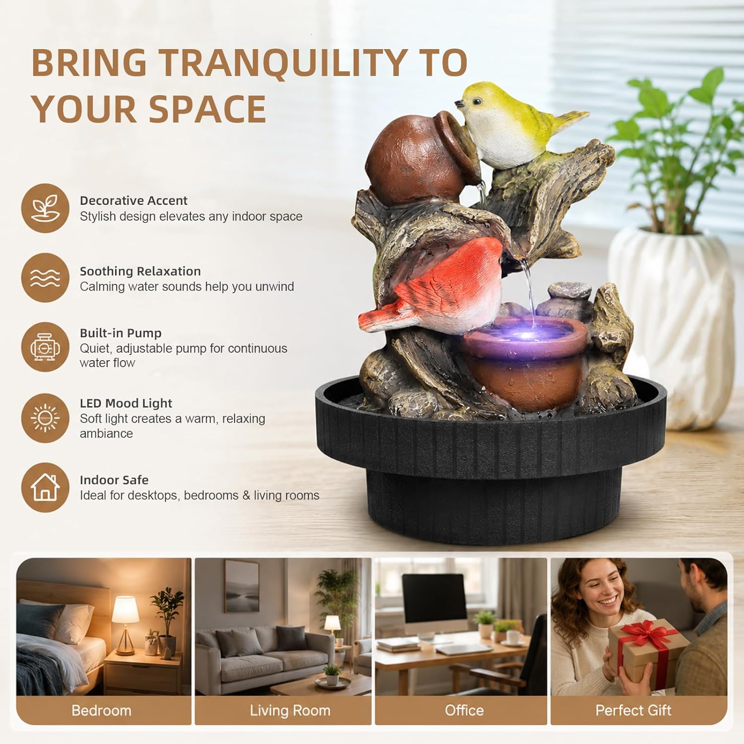 Resin LED Indoor Water Fountains | Office, Home Relocation Gifts