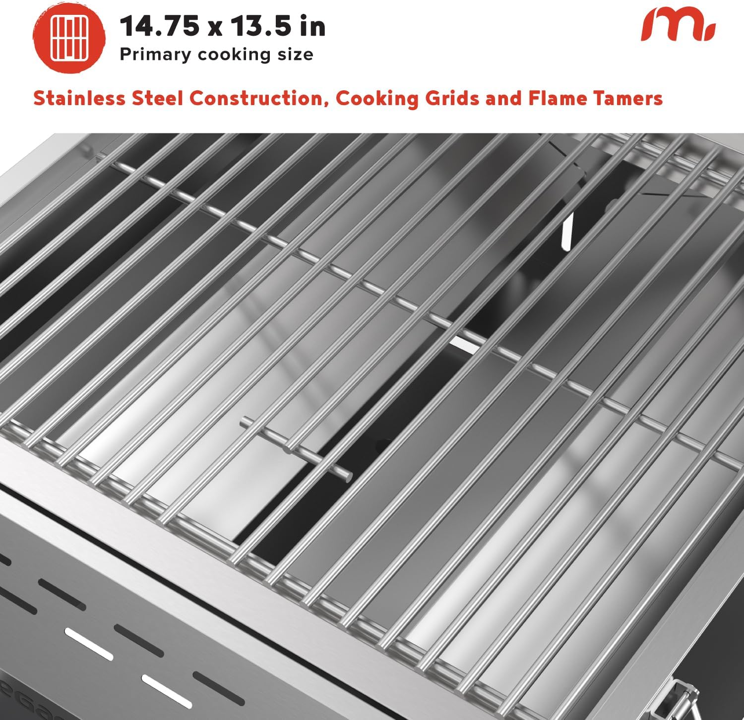 Megamaster Tabletop 2 Burner Gas Grill, Stainless Steel with Foldable Legs