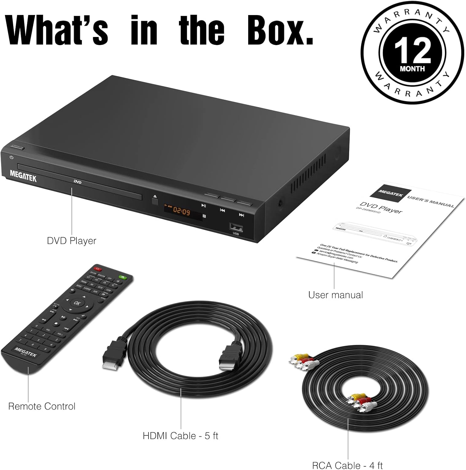 MEGATEK Region-Free DVD Player for TV with HDMI & 1080P Upscaling | CD/DVD/USB Playback, Compact Metal Housing, Coaxial Audio, LED Display