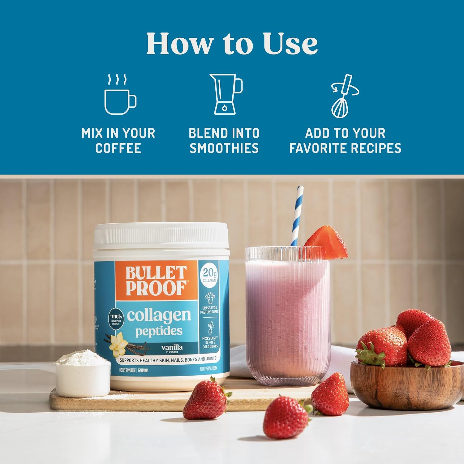 Bulletproof Unflavored Collagen Peptides Protein Powder, 17.6 oz | 20g Grass-Fed Pasture-Raised Collagen Protein and Amino Acids for Skin, Bones and Joints
