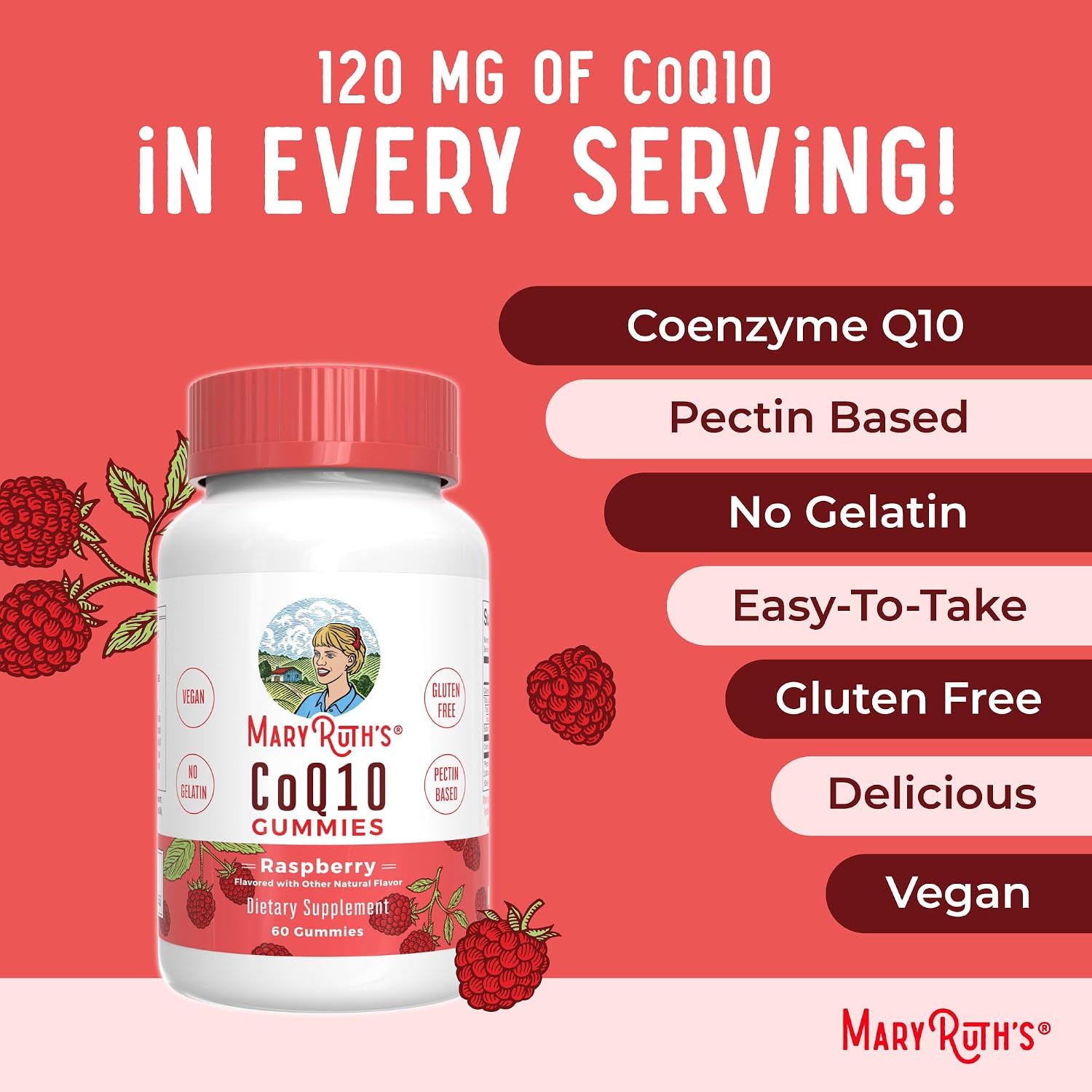 MaryRuth Organics CoQ10 Gummies | Coenzyme Q10 | Gummy Supplements for Heart Health & Cellular Health | Antioxidant | CoQ10 120 mg | Vegan | Non-GMO